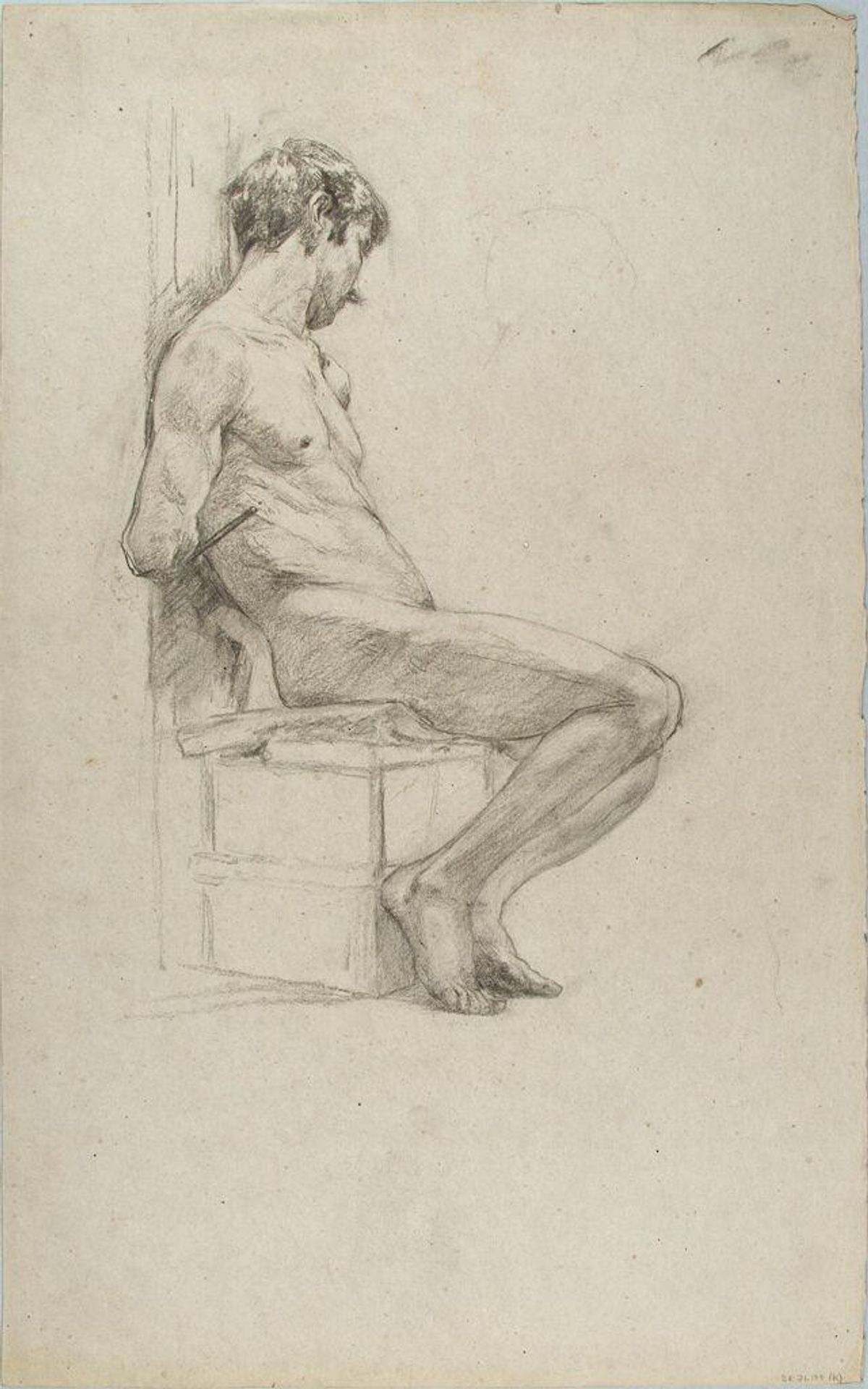 Sketch of a Seated, Male Nude; verso: Sketches of a Seated, Male Nude by William Valentine Schevill