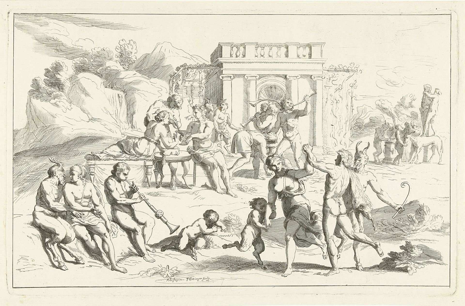 Feestende satyrs en bacchanten by Franz Ertinger