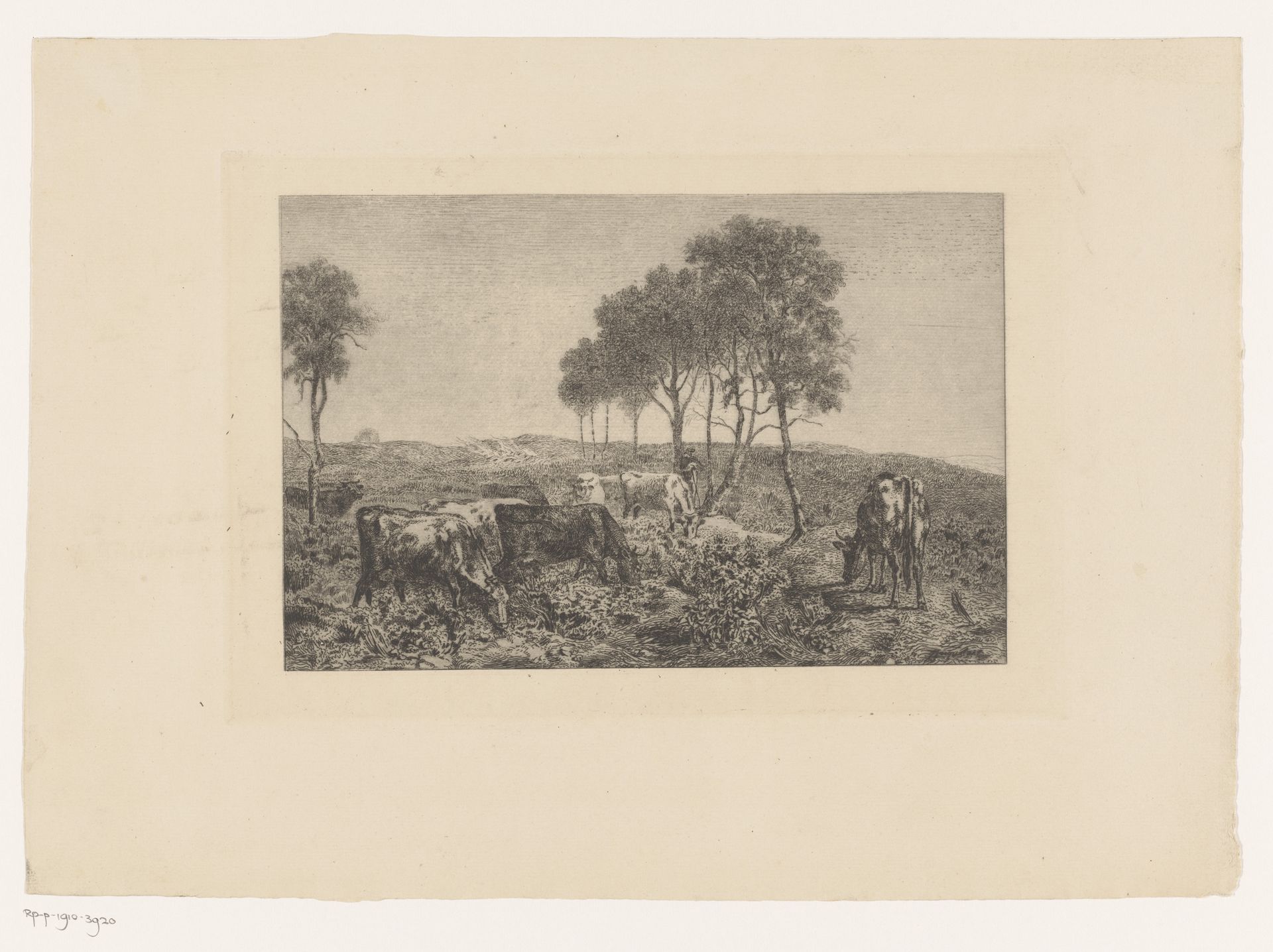 Groep koeien en een figuur in een landschap by Lambert Jacquelart