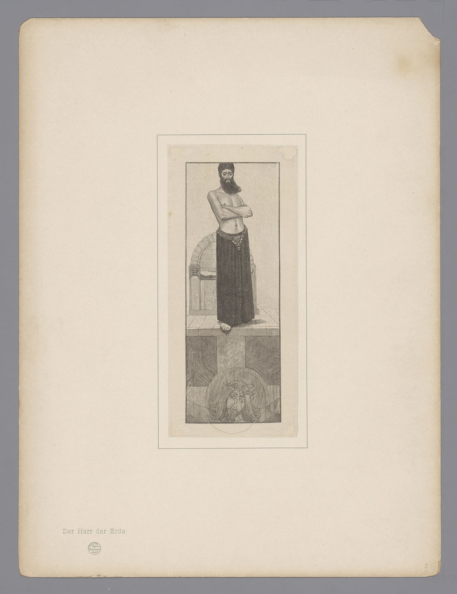 Man met baard voor een troon boven Christus aan het kruis by Johann Jakob Weber