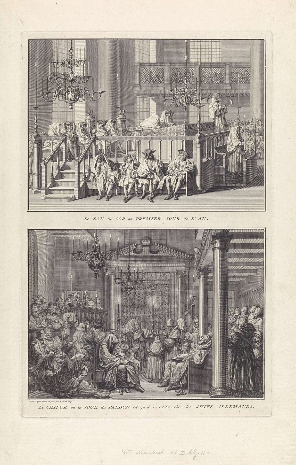 Blazen van de ramshoorn op joods nieuwjaar / Viering van Grote Verzoendag by Bernard Picart