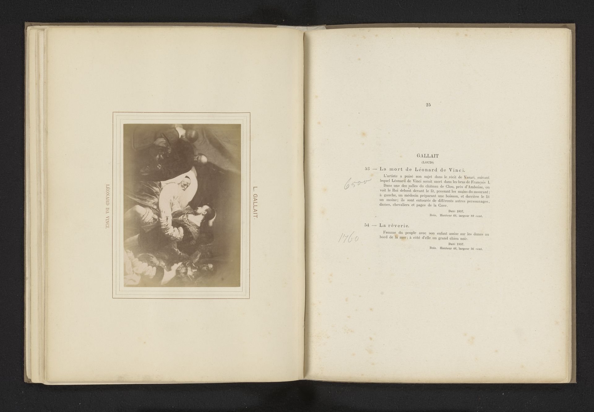 Fotoreproductie van het schilderij La mort de Léonard Da Vinci door Louis Gallait by Anonymous