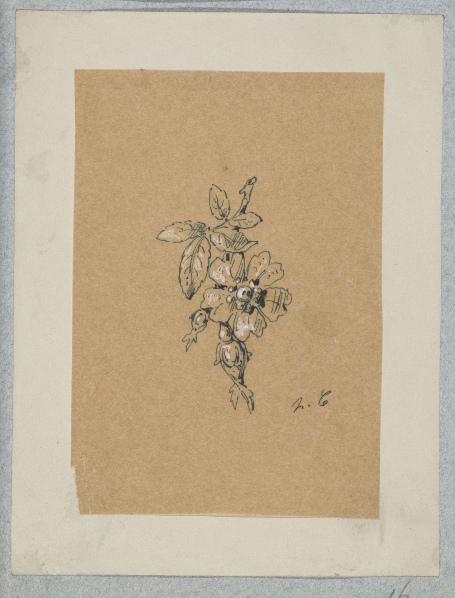 Ontwerp voor broche in de vorm van een bloementak by Henri Cameré