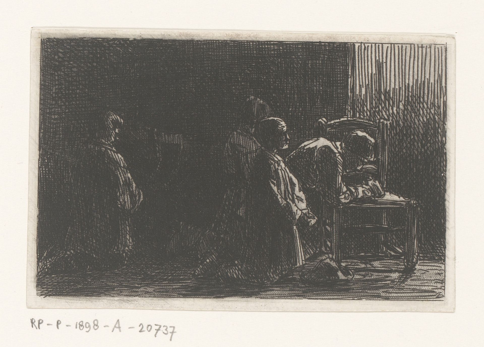 Biddende figuren voor een stoel by Charles Jacque