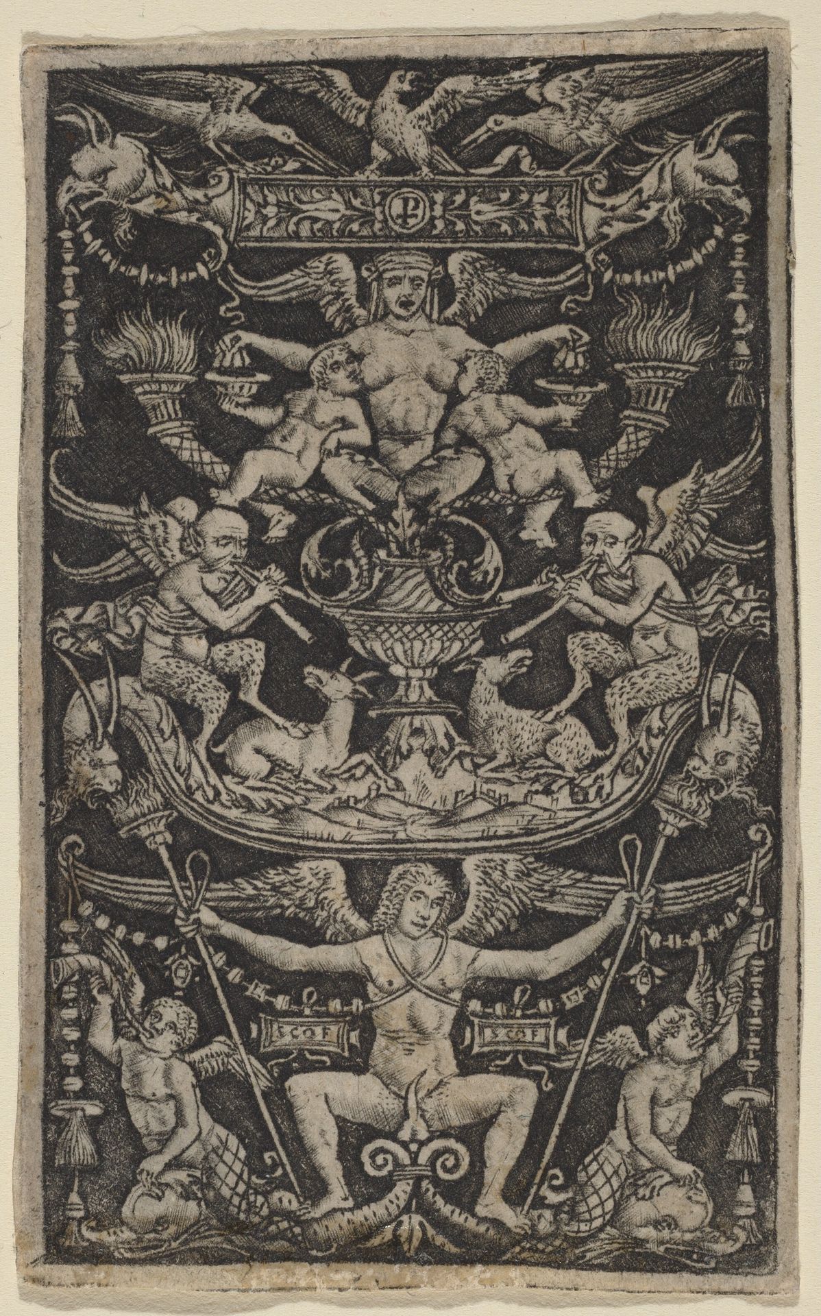 Panel of Ornament with a Satyress Feeding Two Children by Peregrino da Cesena