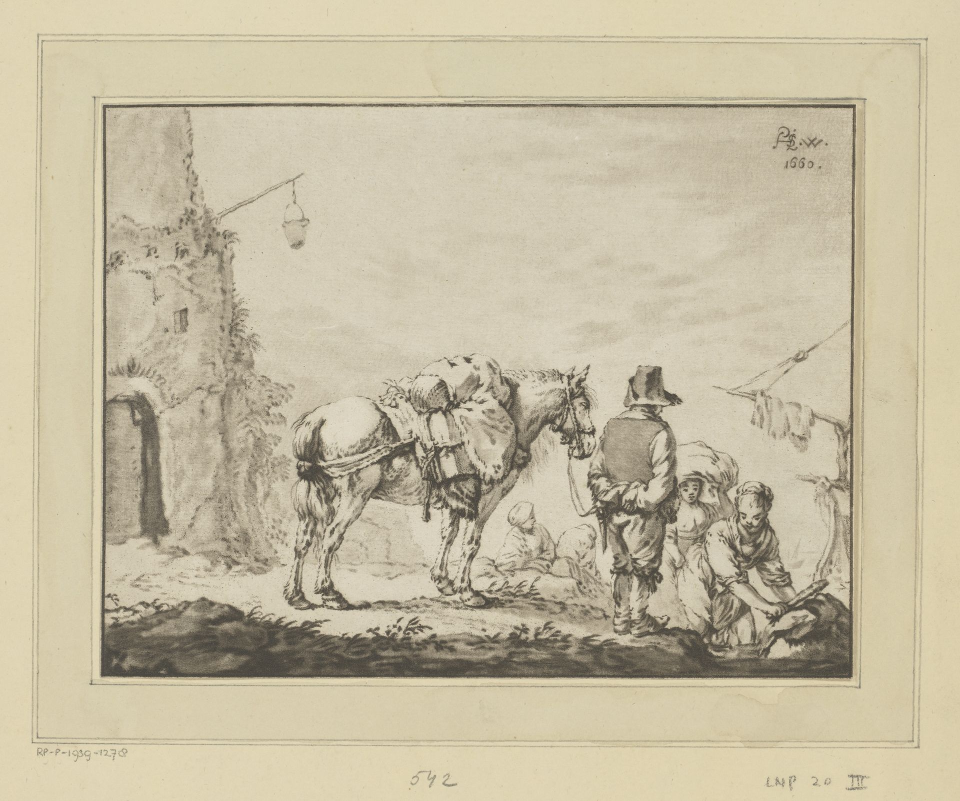 Man met paard bij wasvrouw by Johannes Körnlein