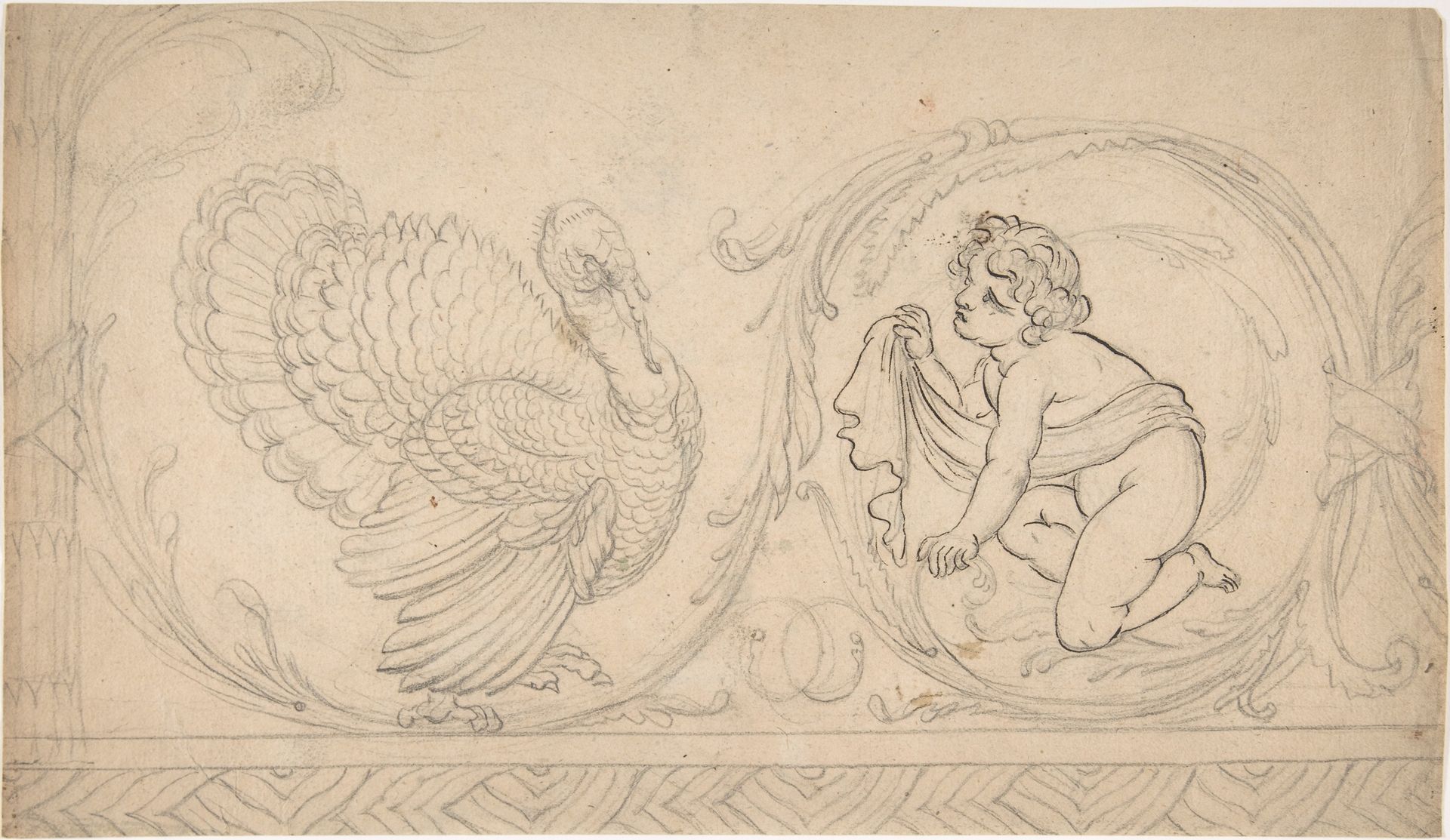 Ornament Containing Kneeling Boy and Turkey by Anonymous