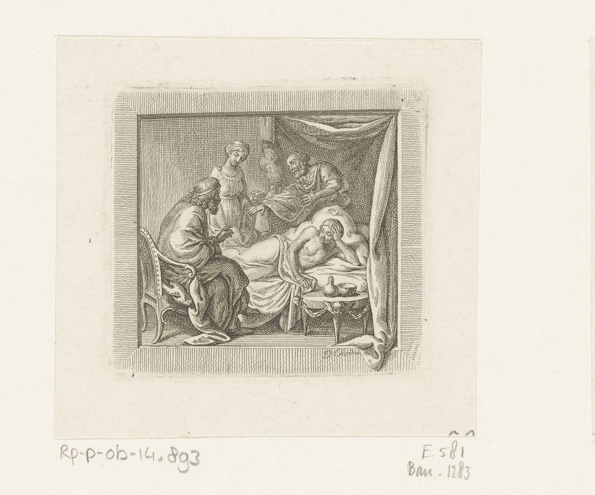 Erasistratus bemerkt dat Stratonice invloed heeft op de zieke Prins Antiochus by Daniel Nikolaus Chodowiecki