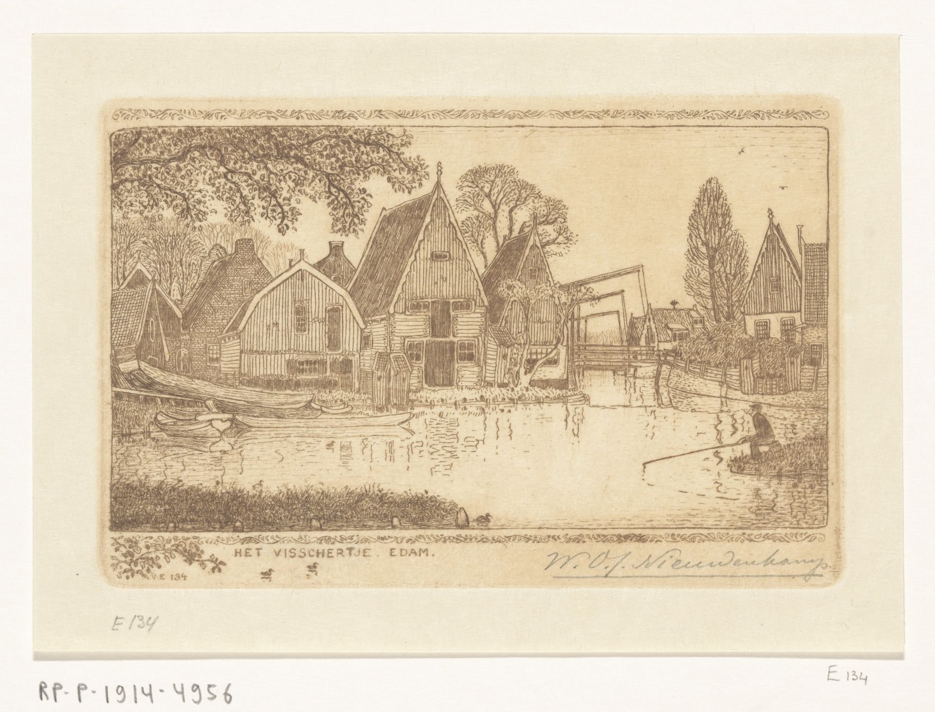 Visser op een oever in Edam by Wijnand Otto Jan Nieuwenkamp