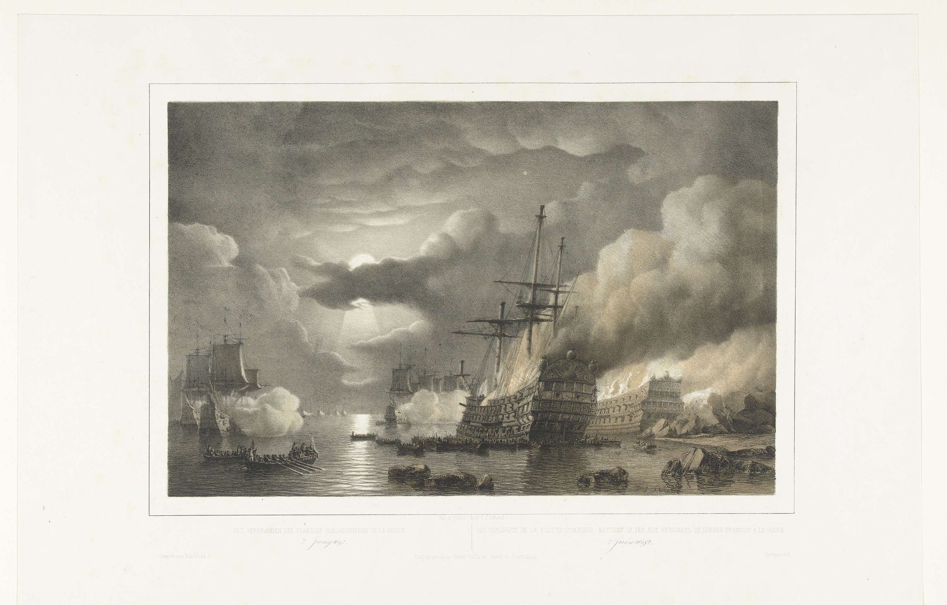 Verbranden van de Franse schepen bij La Hogue, 1692 by Petrus Johannes Schotel