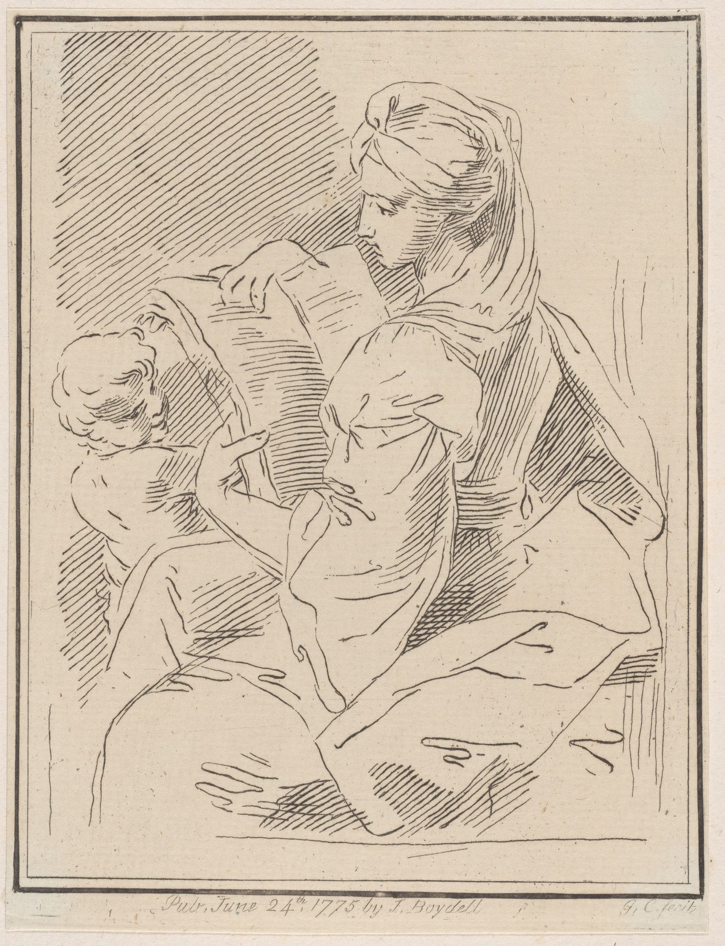 Sybil (?) holding a book with a child at left by Giuseppe Canale
