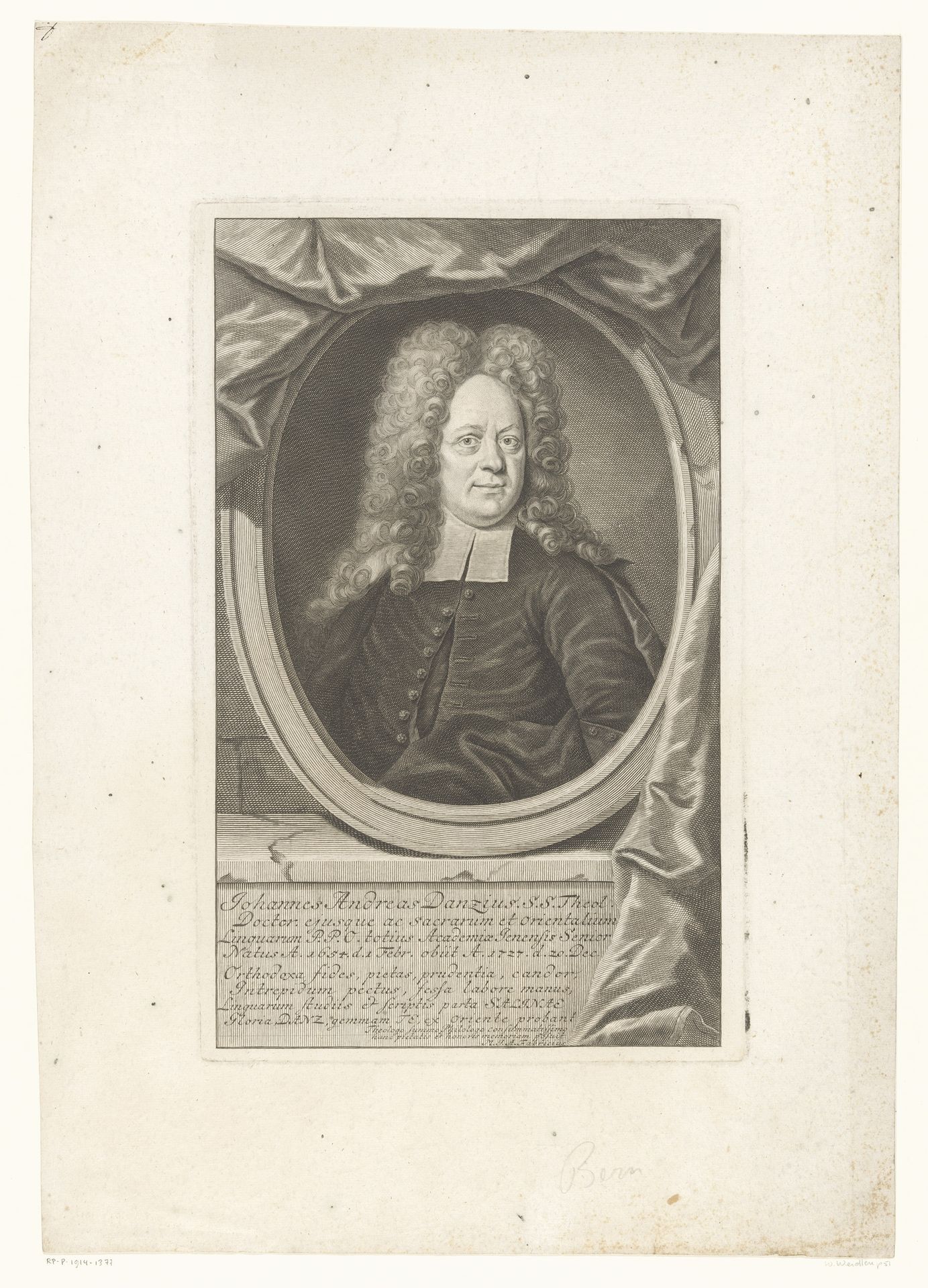 Portret van Johann Andreas Danz by Martin Bernigeroth