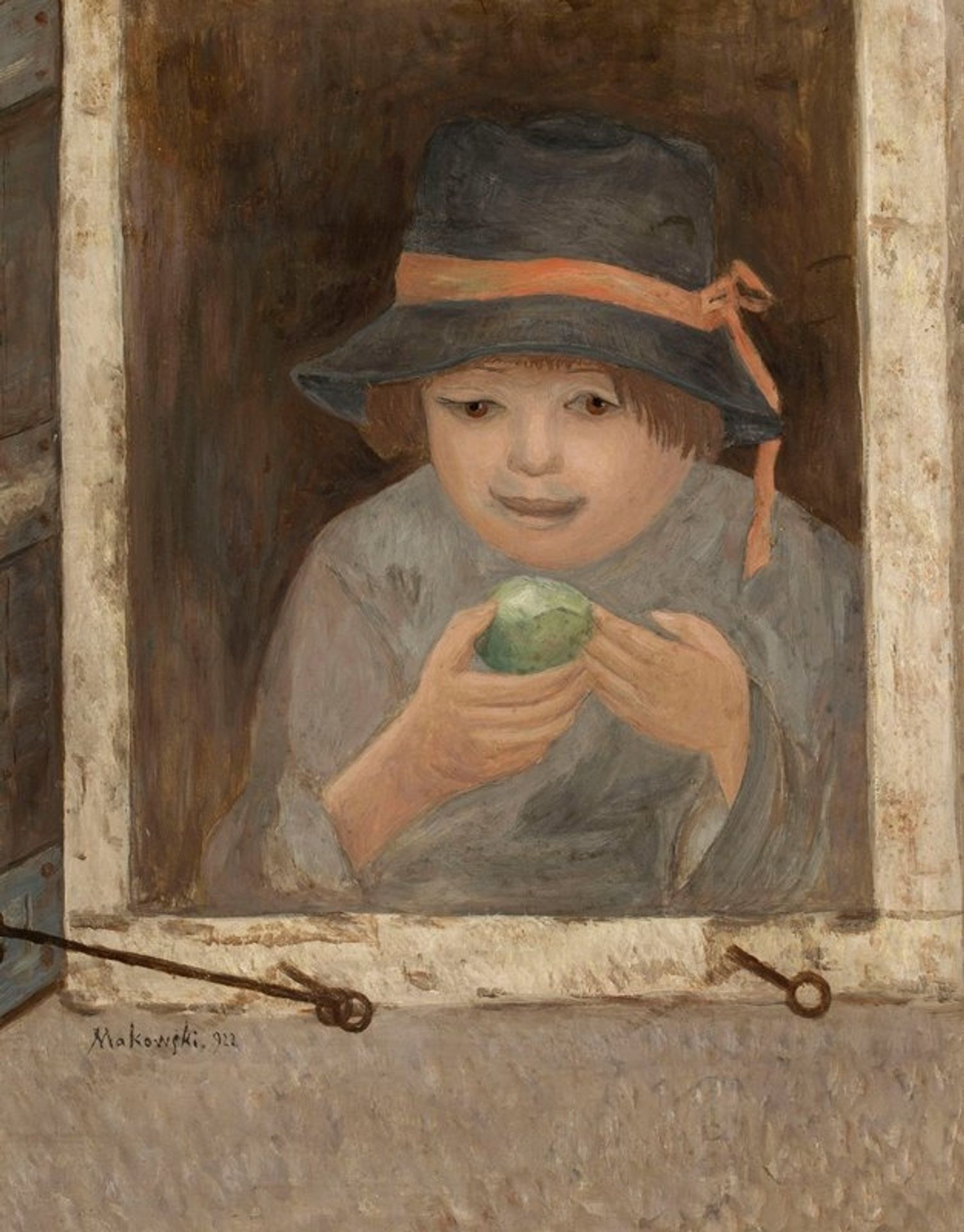 Dziewczyna z jabłkiem w oknie by Tadeusz Makowski