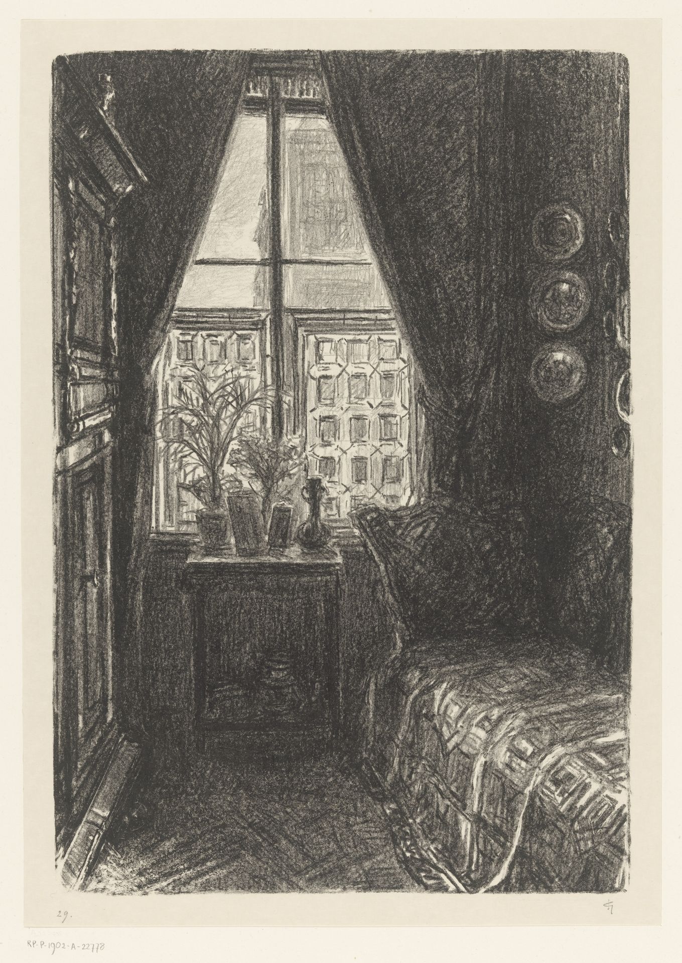 Interieur met een tafel bij een venster by Carel Nicolaas Storm van 's-Gravesande