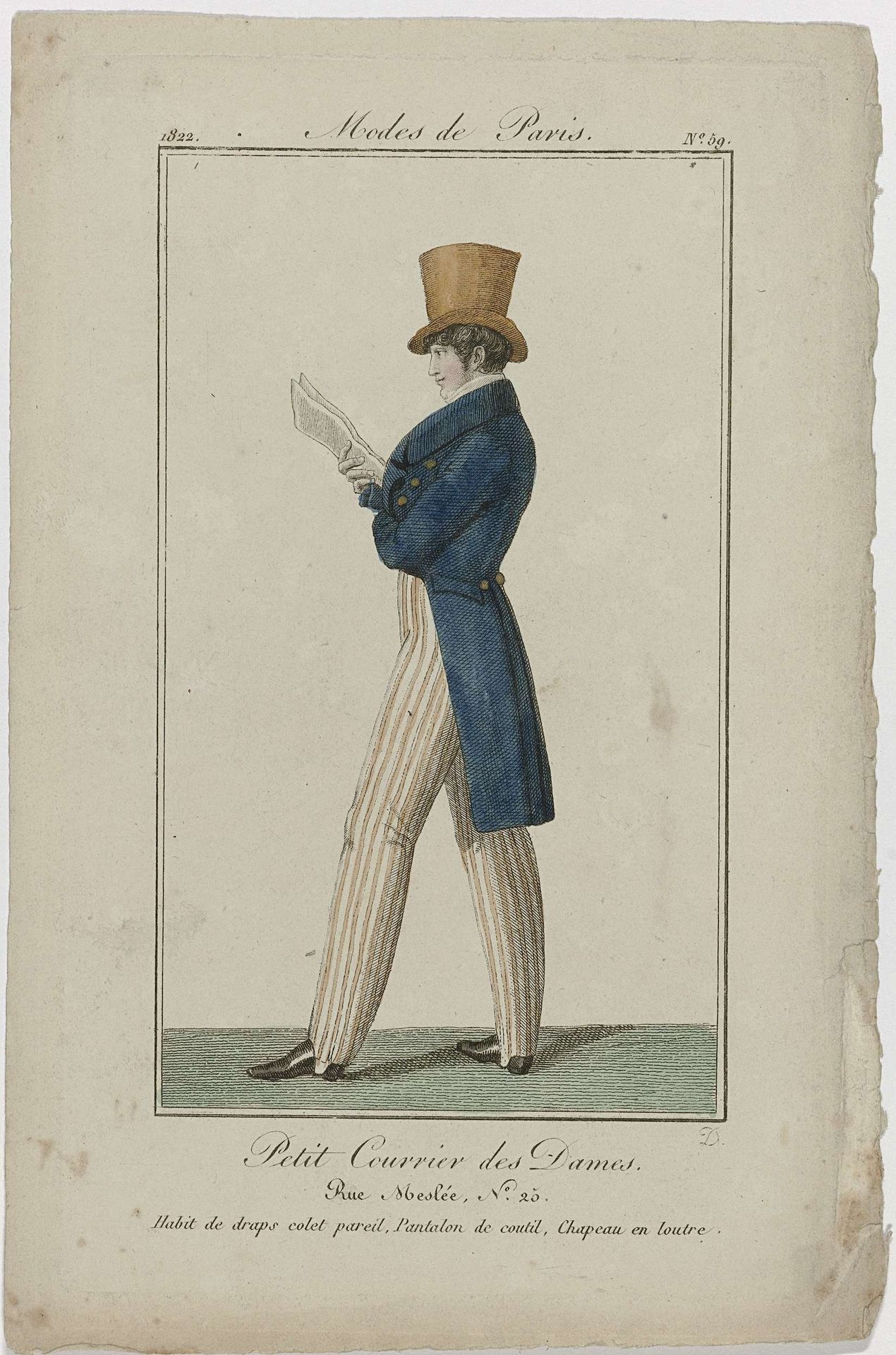 Petit Courrier des Dames, 1822, No. 59 : Habit de draps colet pareil (...) by August Delvaux