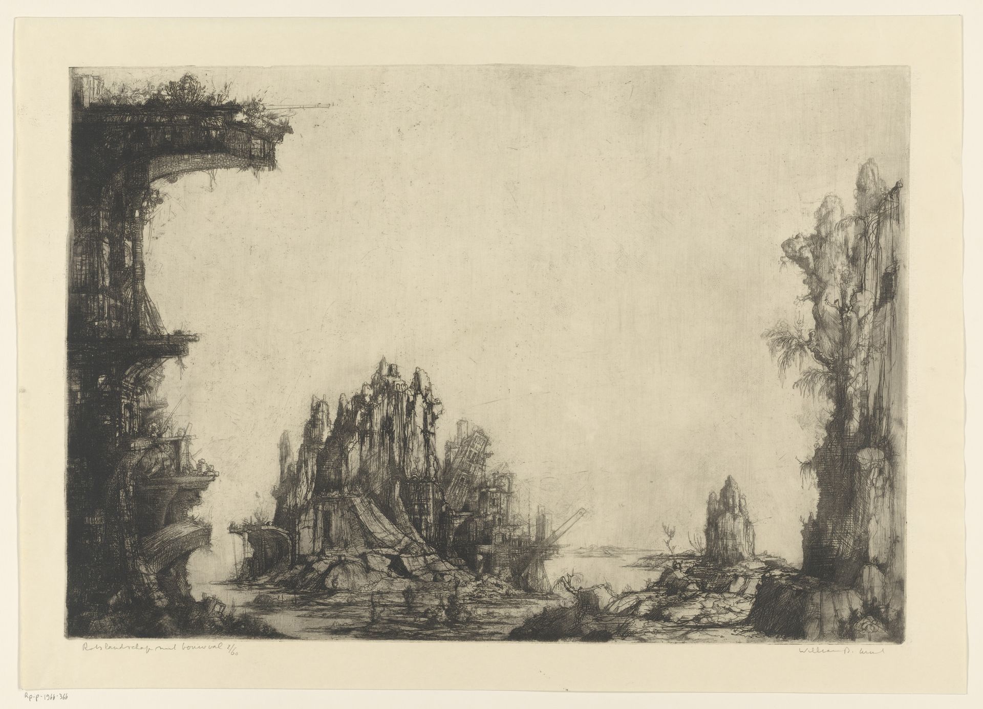 Rotslandschap met bouwval by Dirkje Kuik