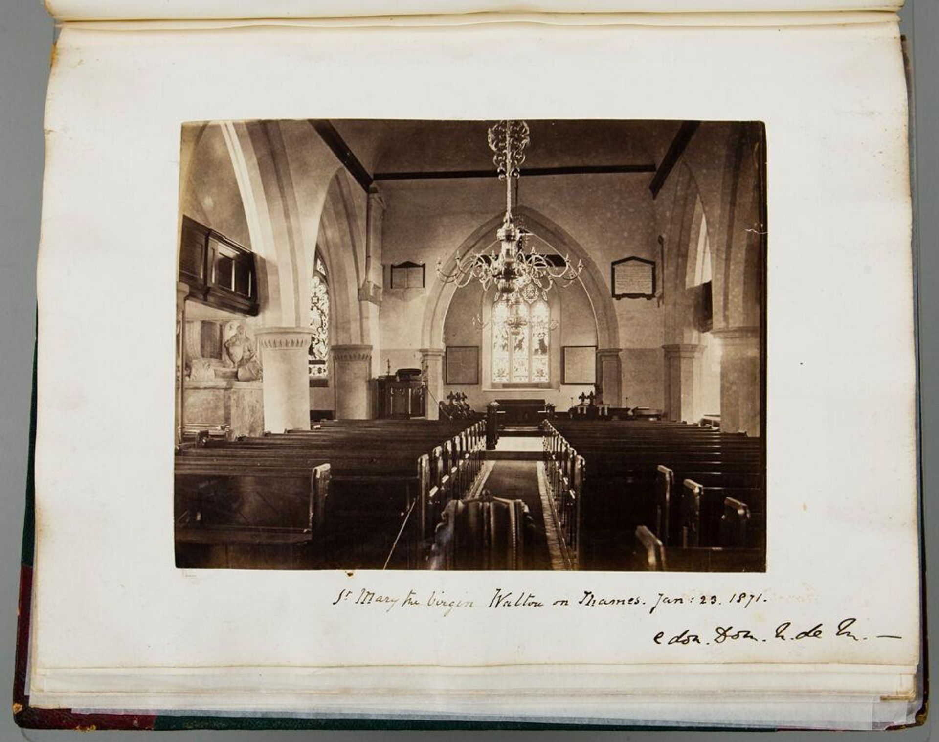 Untitled (interior of St. Mary the Virgin, Walton on Thames. Jan. 23, 1871; verso: Eton College Chapel and Long Walk, 1871) by Iorwerth Grey Lloyd