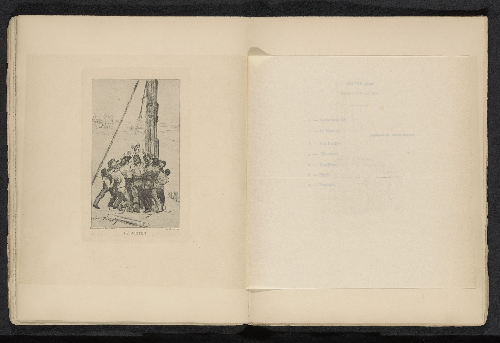 Reproductie van een tekening van een groep mannen door Jean Mayné by Léon Evely