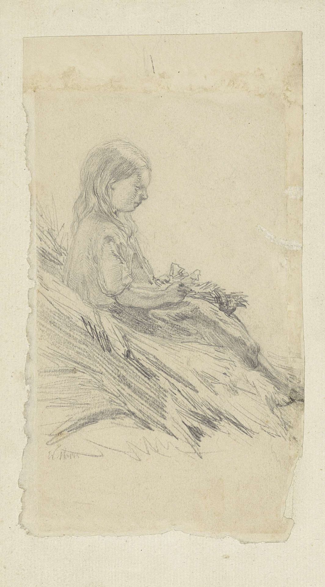 Zittend meisje, in profiel naar rechts by Willem Maris