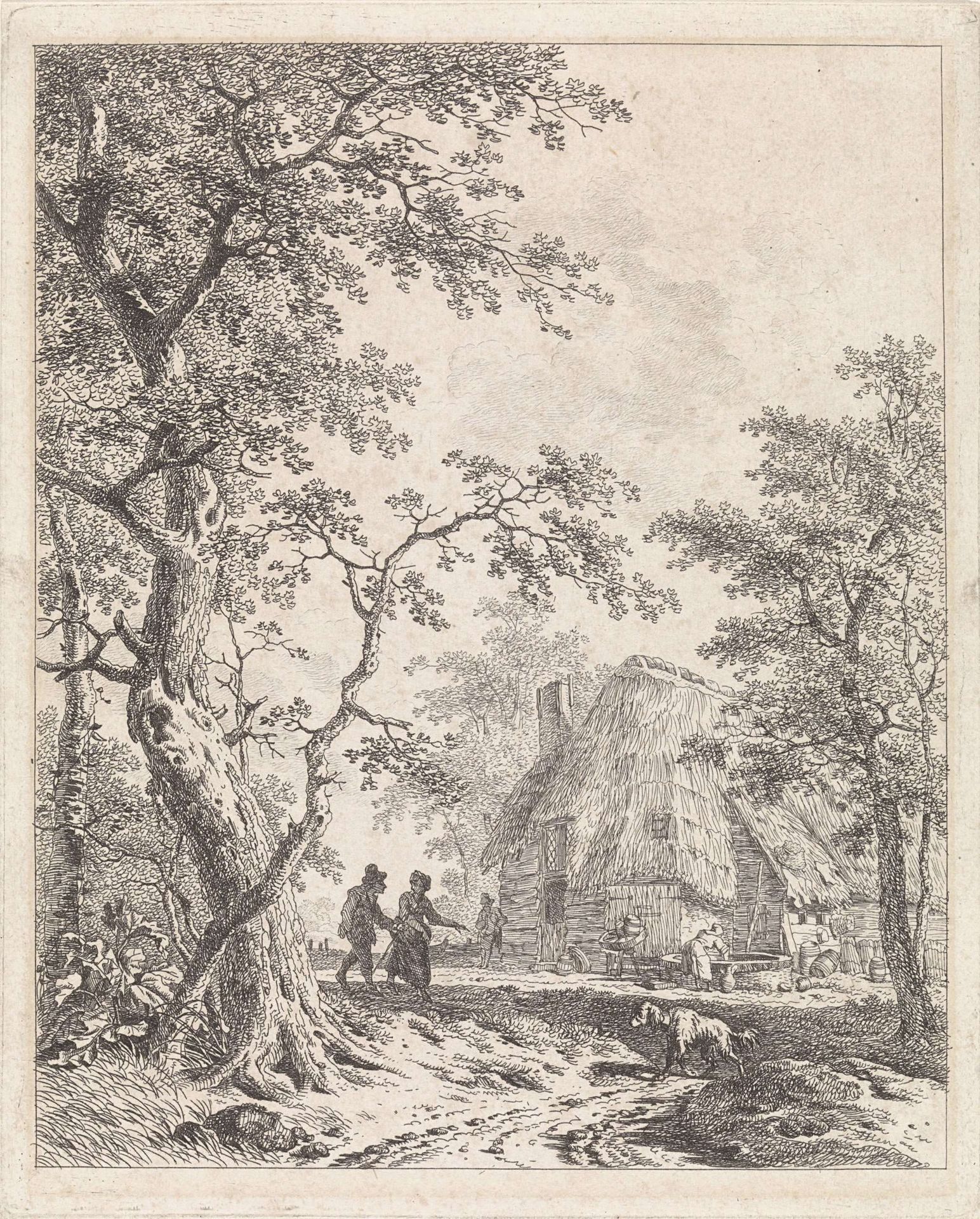 Twee wandelaars bij een boerderij by Leendert Overbeek