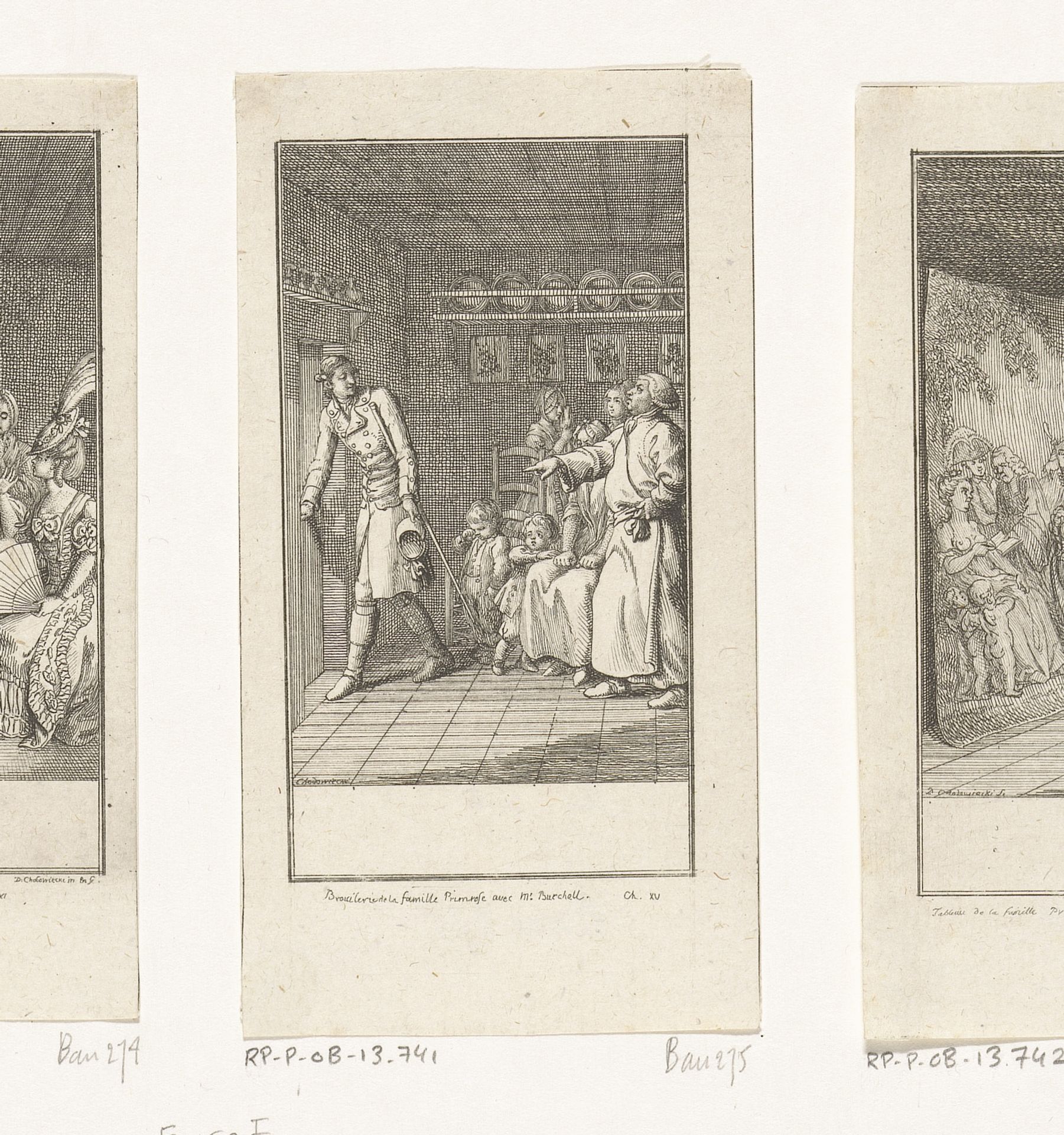 Onenigheid tussen de familie Primrose en Mr. Burchell by Daniel Nikolaus Chodowiecki