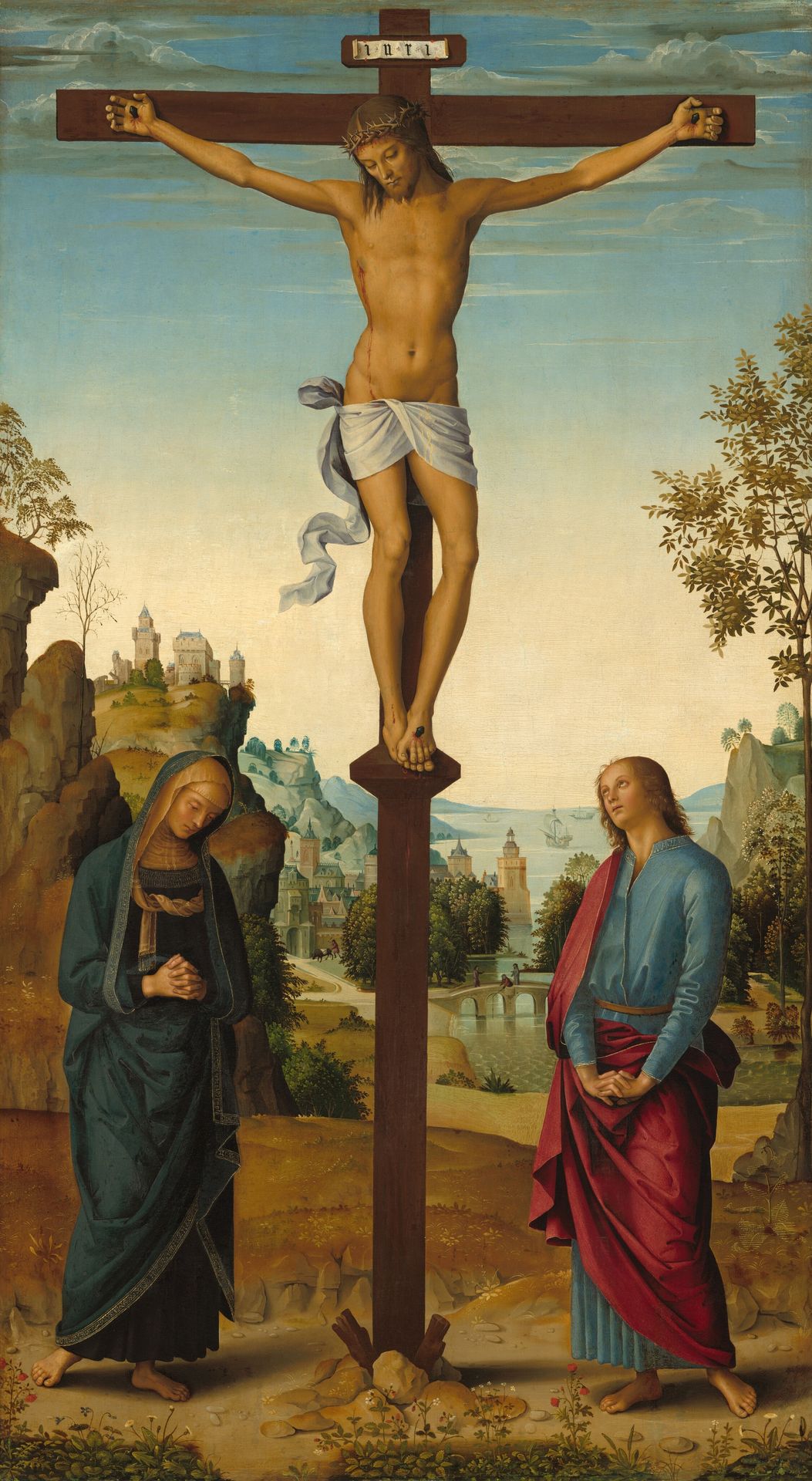 The Crucifixion with the Virgin, Saint John, Saint Jerome, and Saint Mary Magdalene [middle panel] by Pietro Perugino
