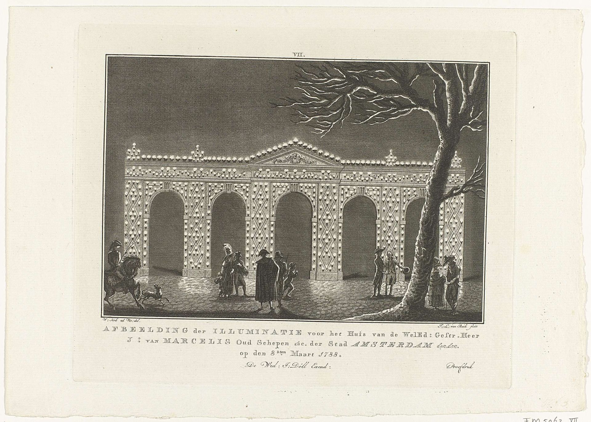 Illuminatie voor het huis van J. van Marcelis te Amsterdam, 1788 by Jan Lucas van der Beek