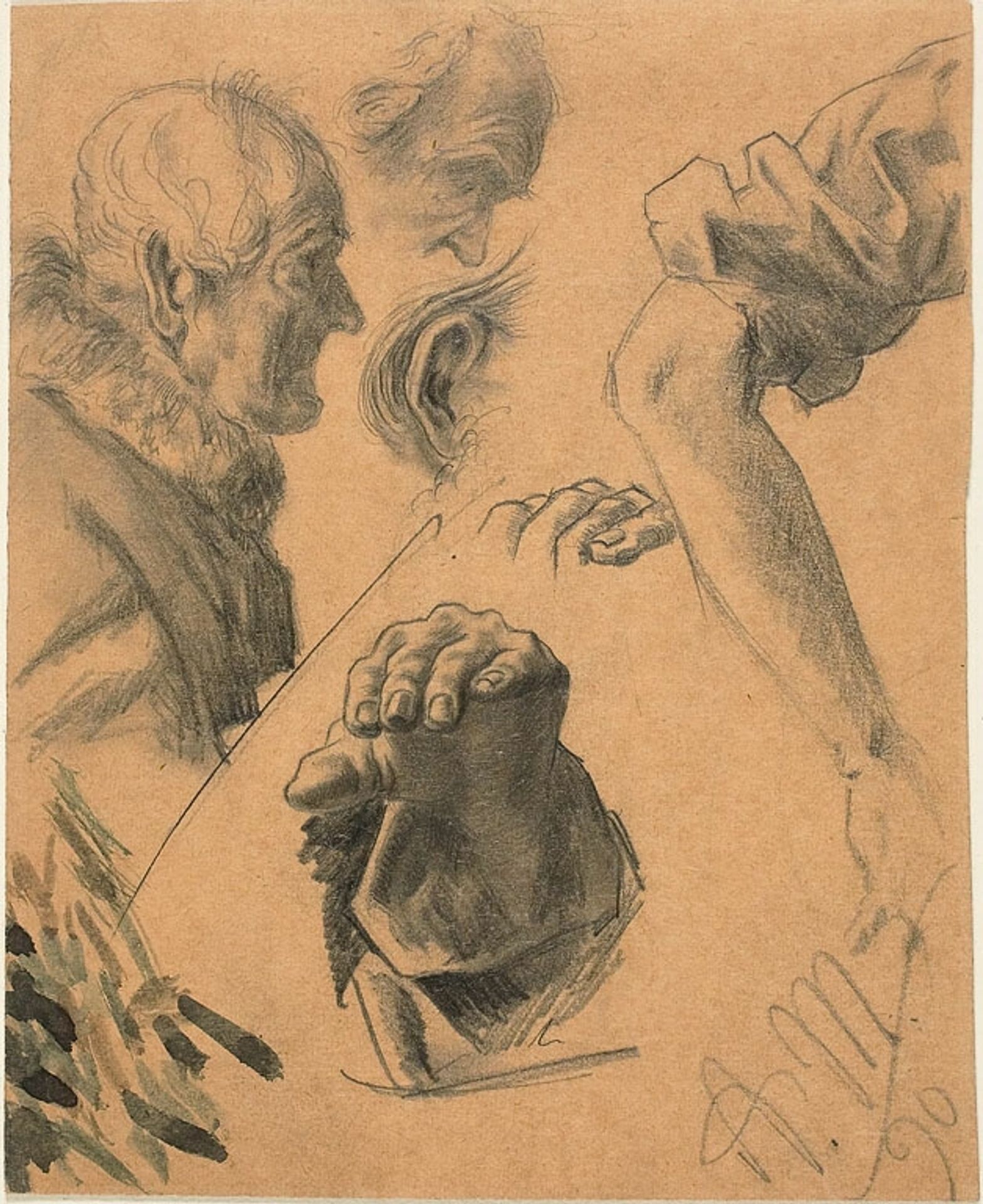 Sketches of Hands, Arms, and Heads by Adolph Menzel