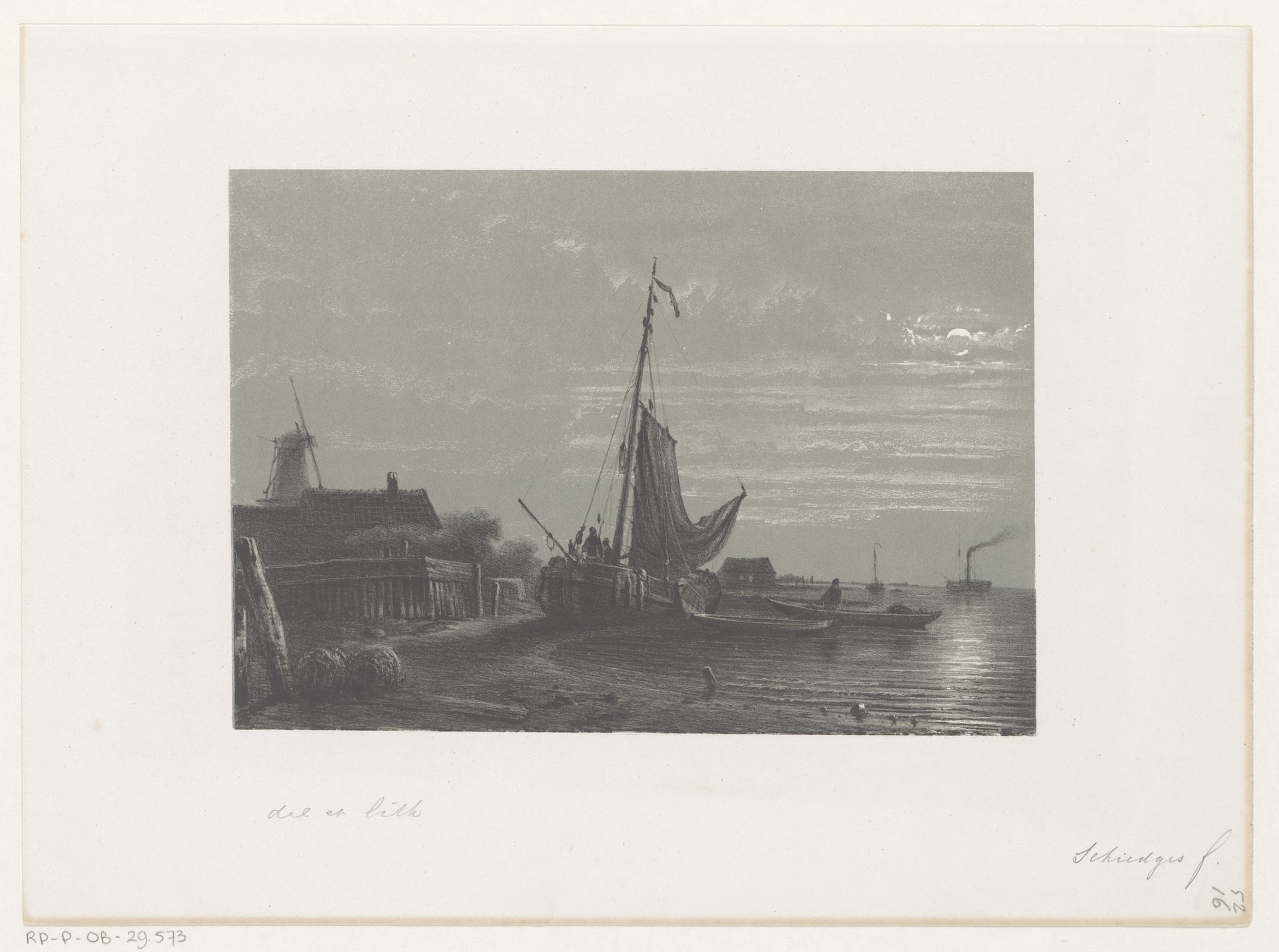 Zeilschip op het droge bij maanlicht by Petrus Paulus (I) Schiedges