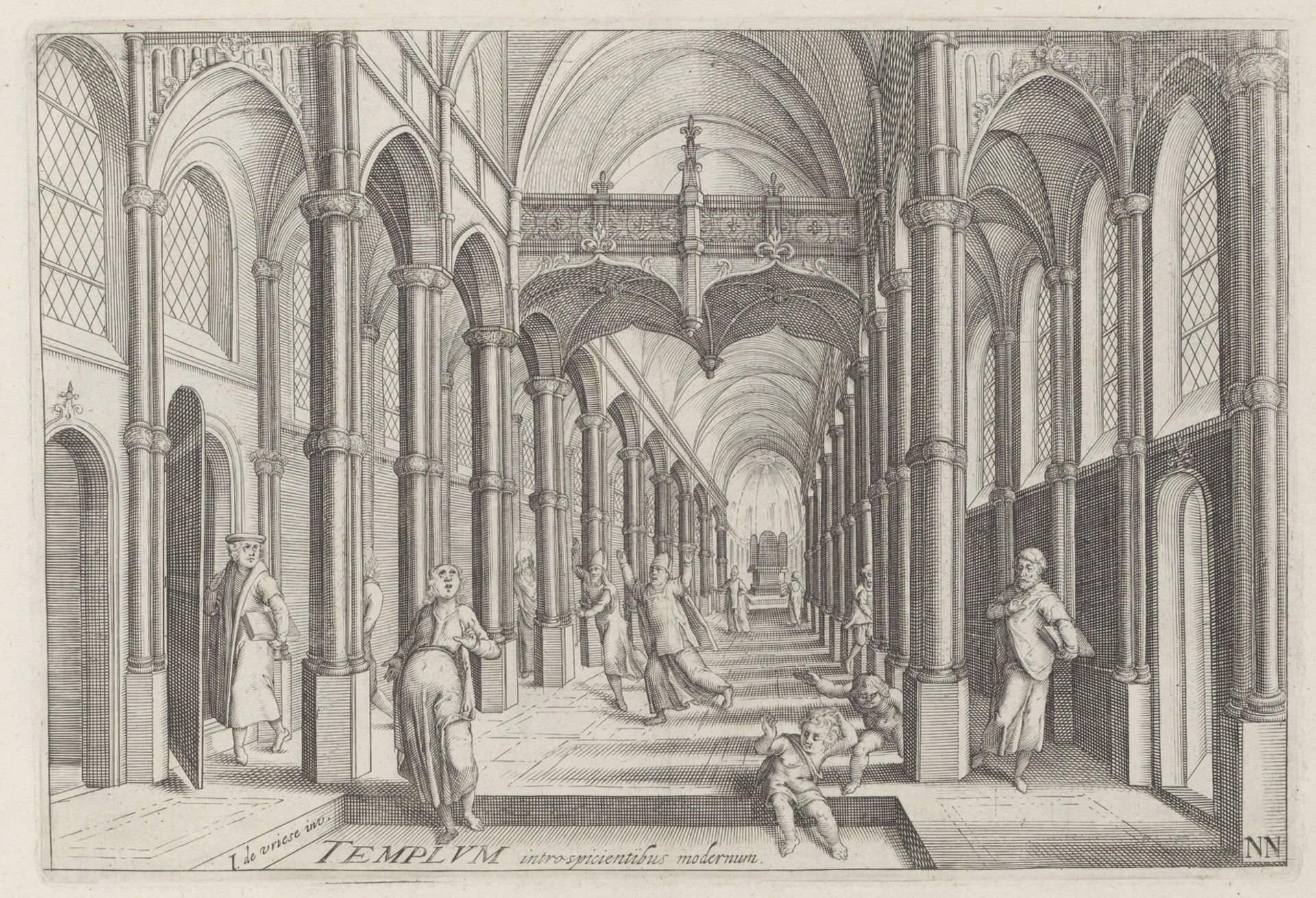 Interieur van een kerk met Christus die geestelijken verjaagd by Hendrick Hondius I