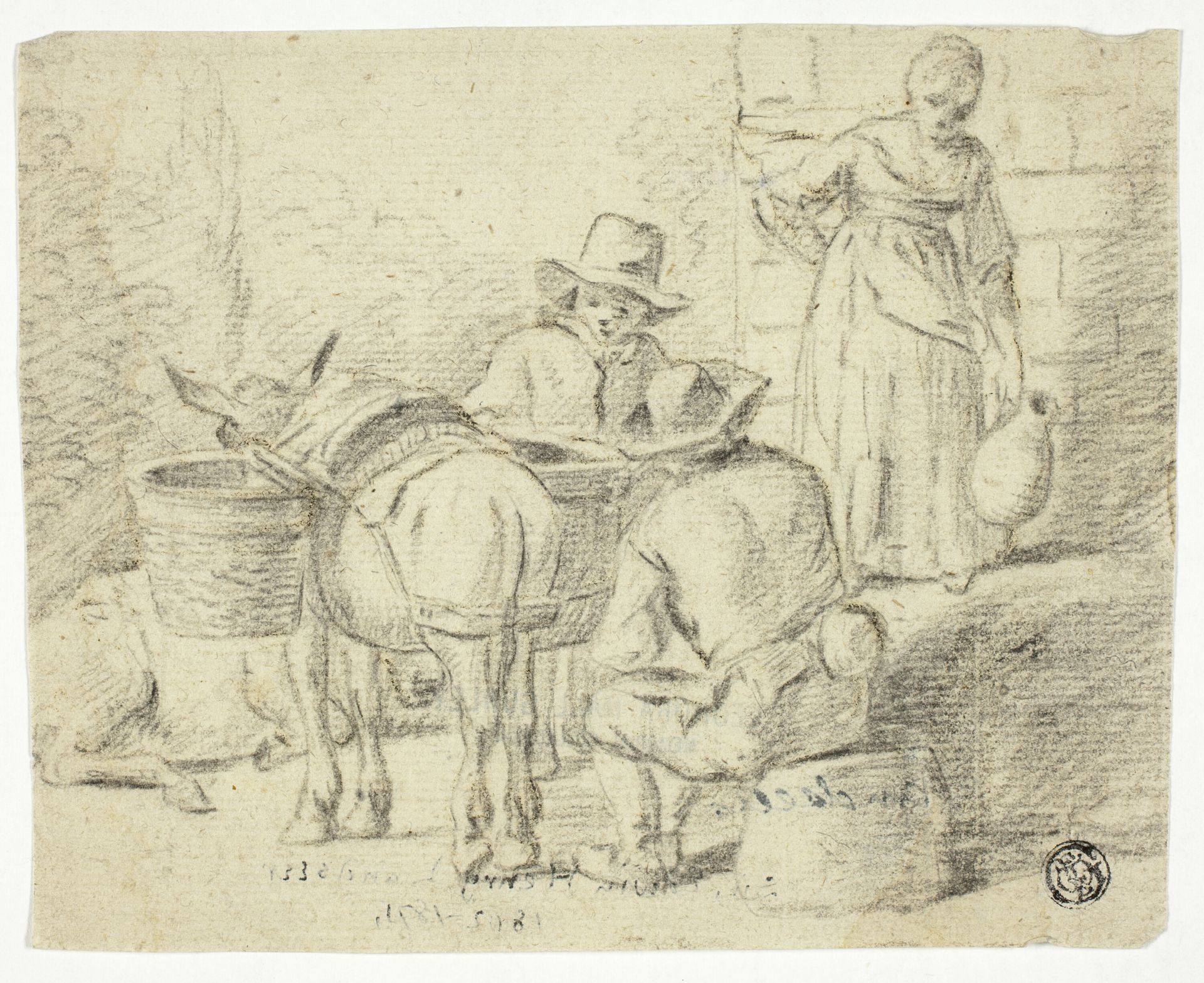 Men and Donkeys, Woman with Pitcher by Edwin Henry Landseer