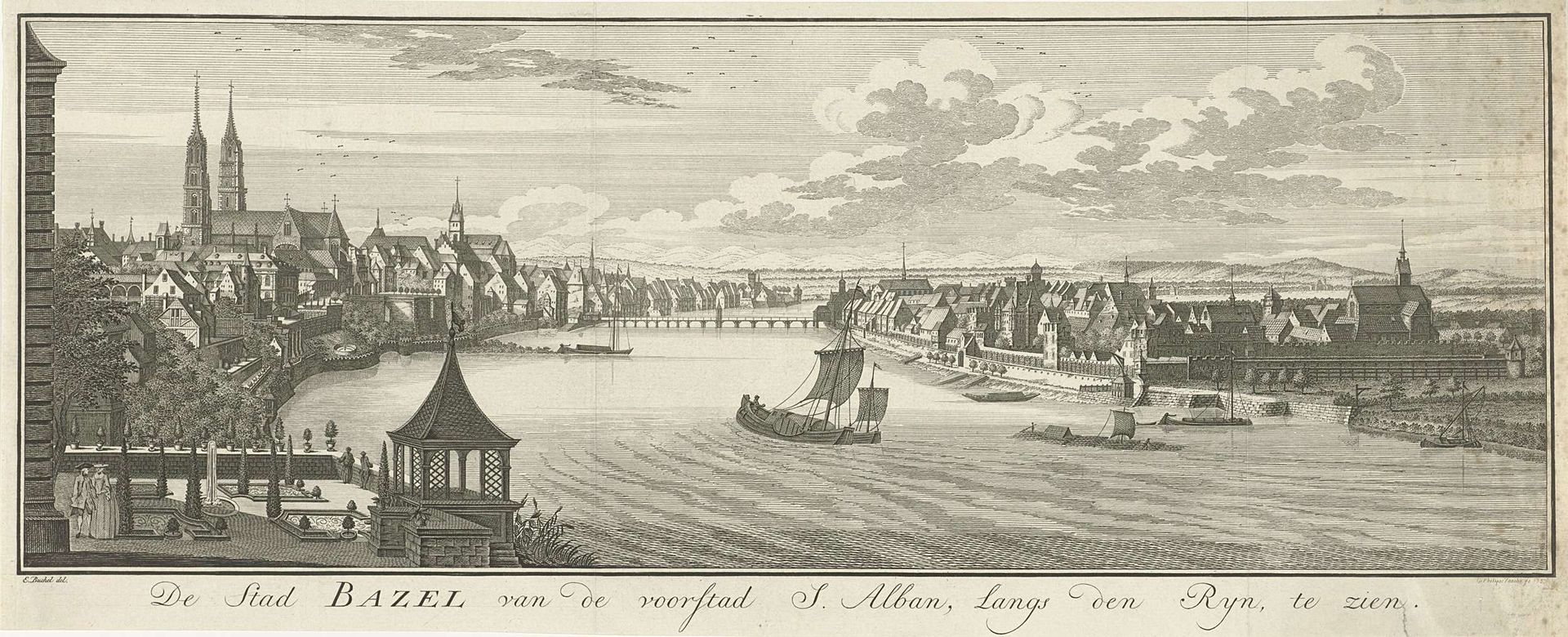 Gezicht op de Rijn en de wijk Sankt Alban in Basel by Caspar Jacobsz. Philips