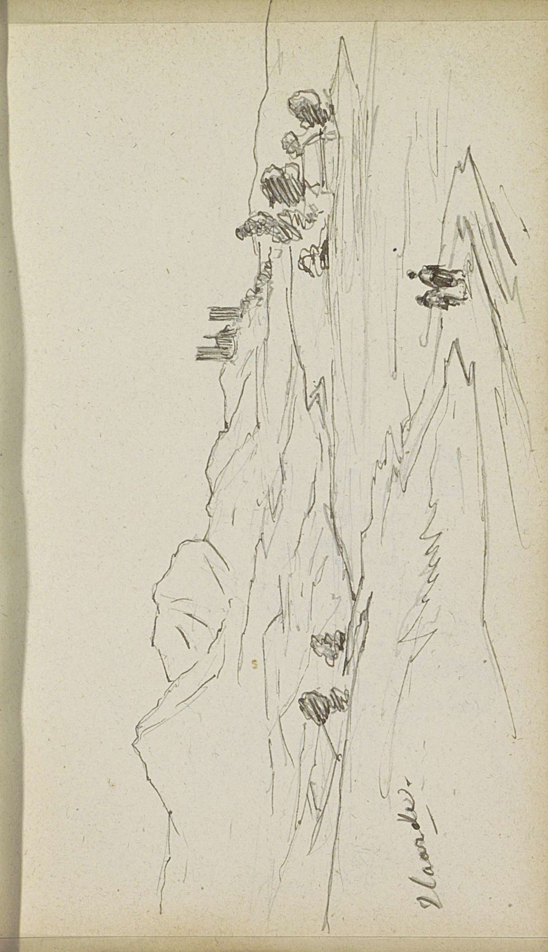 Twee figuren op een pad in een heuvellandschap met een burcht by Johannes Tavenraat