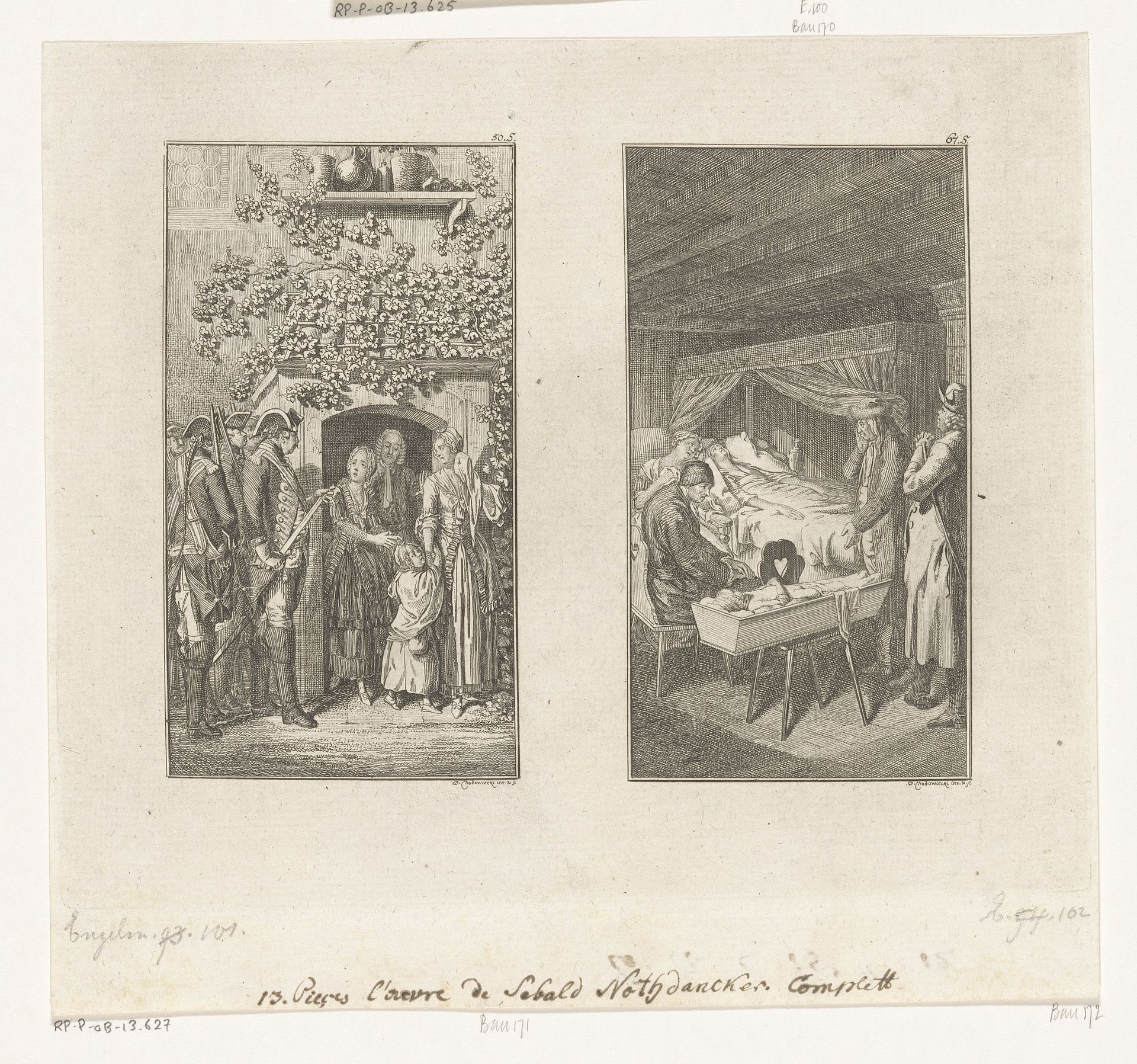 Twee scènes uit Sebaldus Nothanker by Daniel Nikolaus Chodowiecki