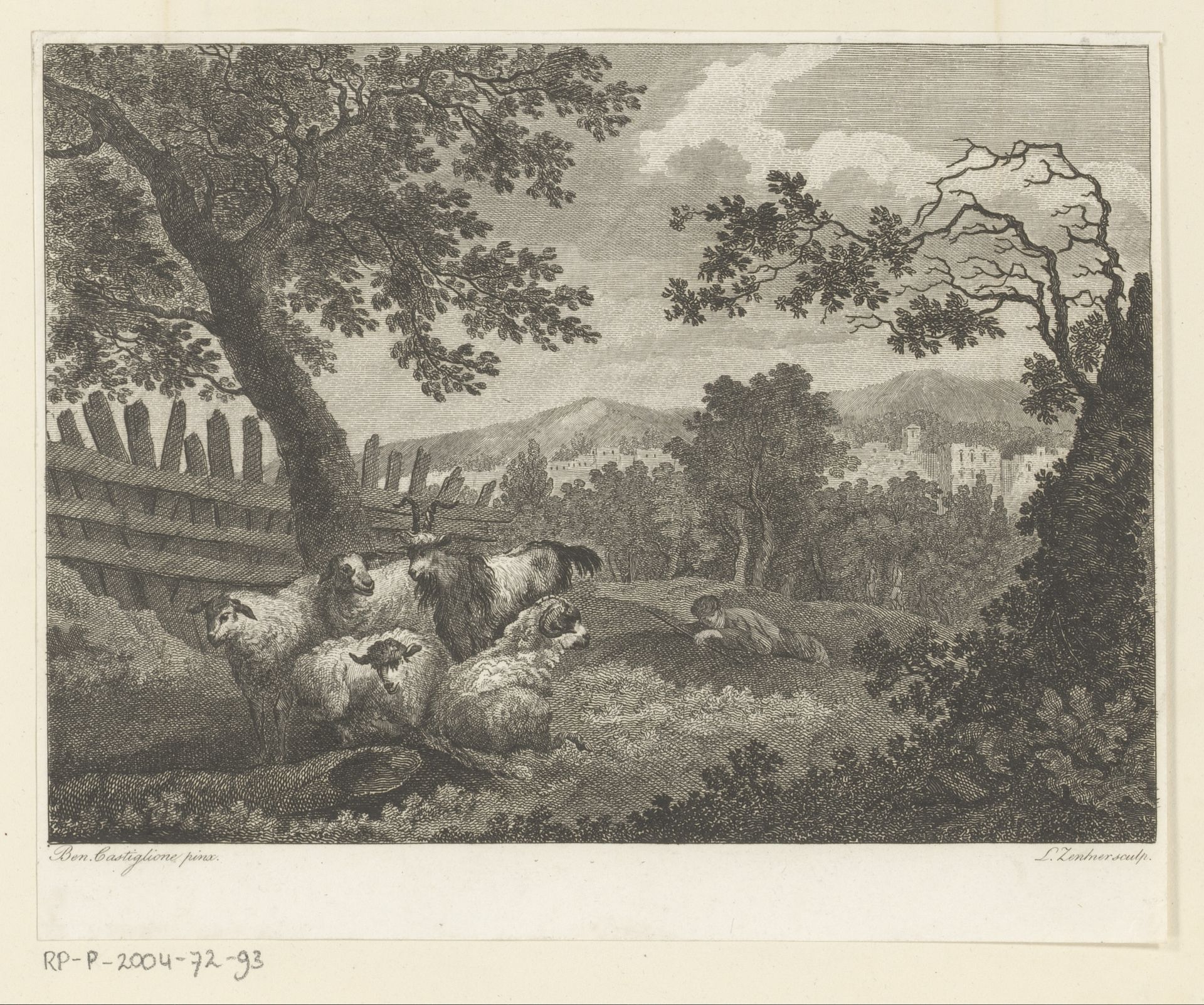 Landschap met geiten en een slapende herder by J.L.L.C. Zentner