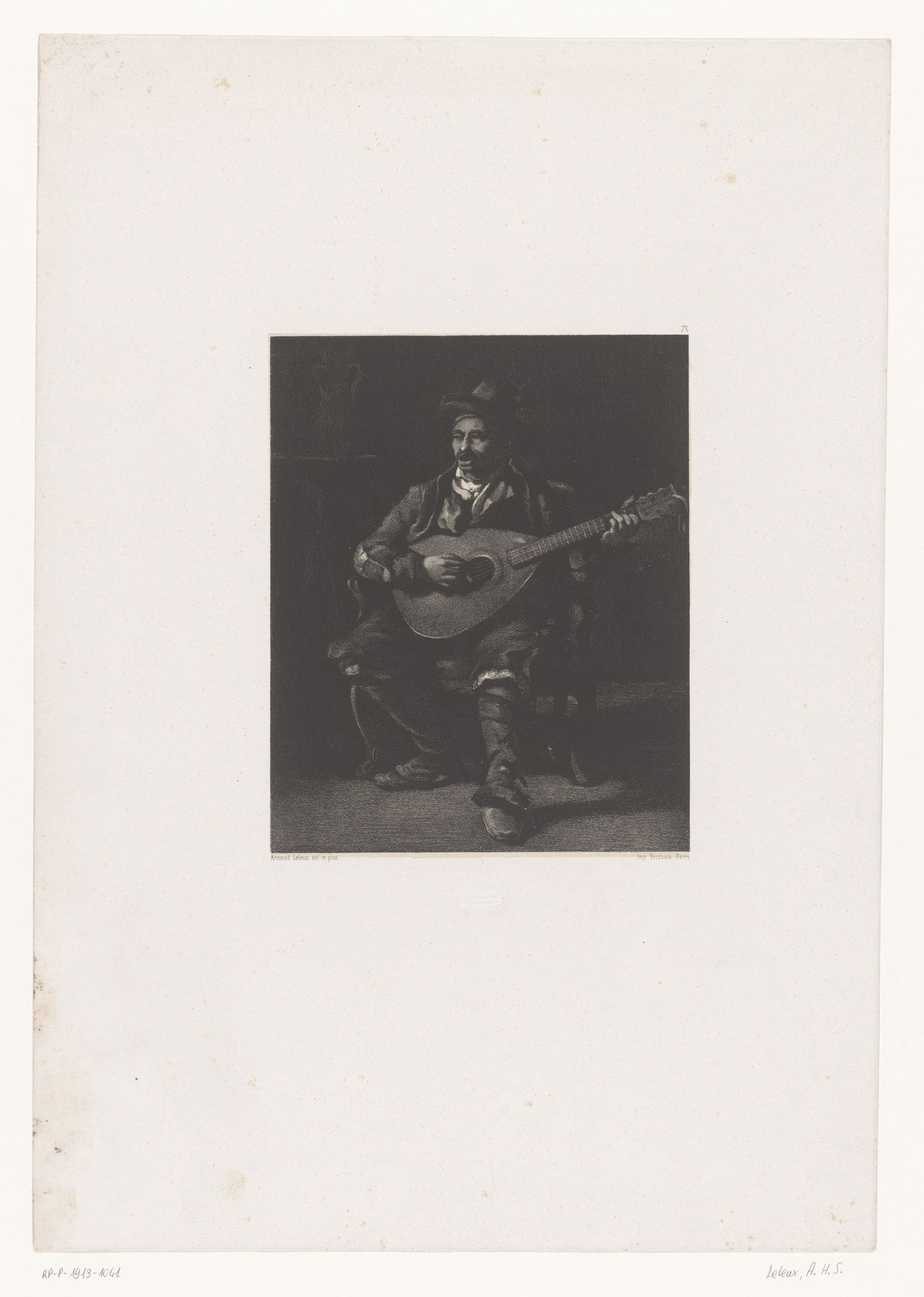 Zingende gitaarspeler by Armand Hubert Simon Leleux