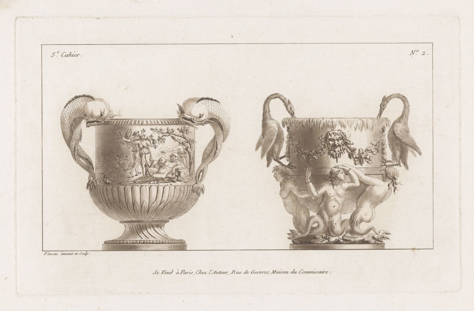 Wijnkoelers met dolfijnen en meerminnen by Claude Dominique Vinsac