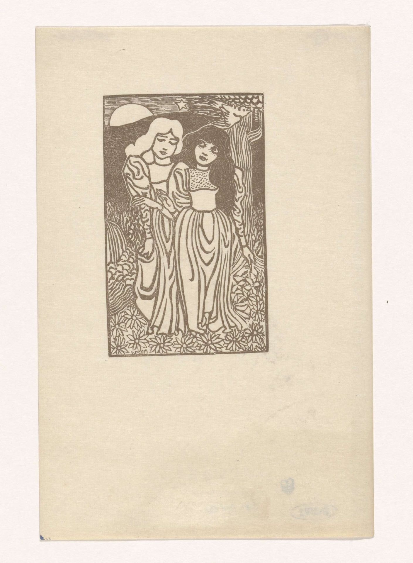 Twee meisjes in een landschap by Jan Toorop