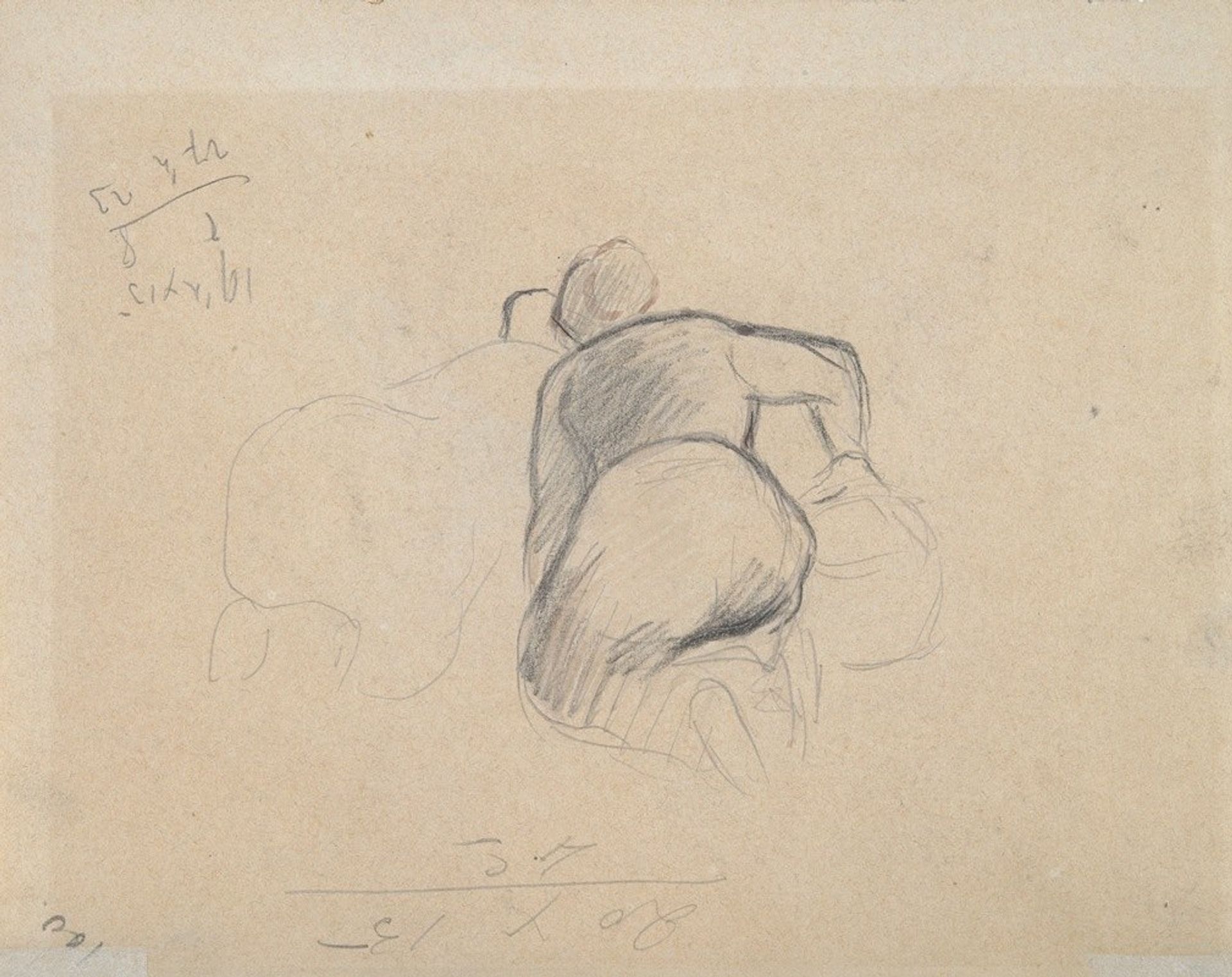 Two Farm Women Kneeling by Camille Pissarro
