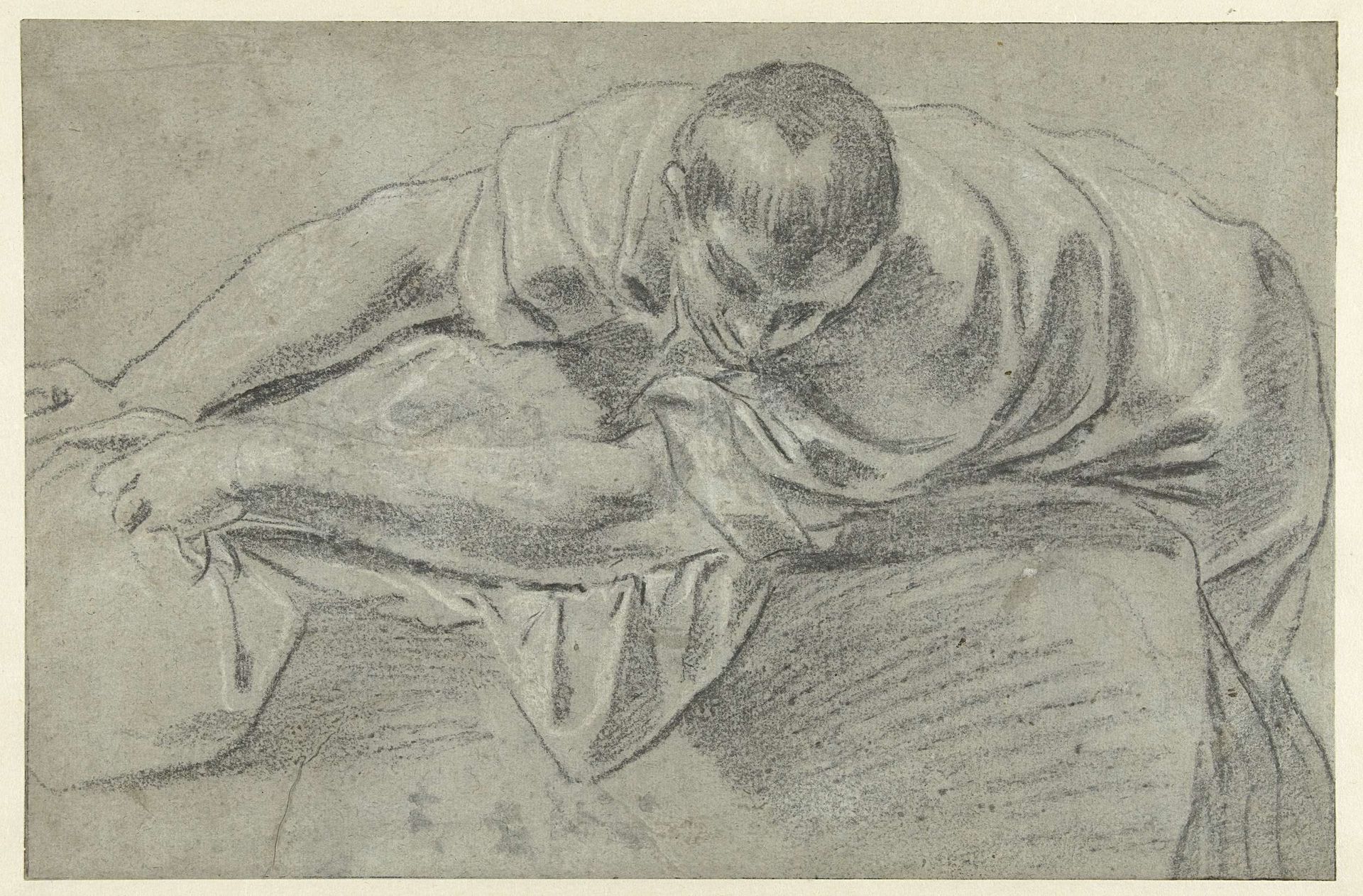 Model Study of a Man Leaning over a Table by Giacomo Cavedone