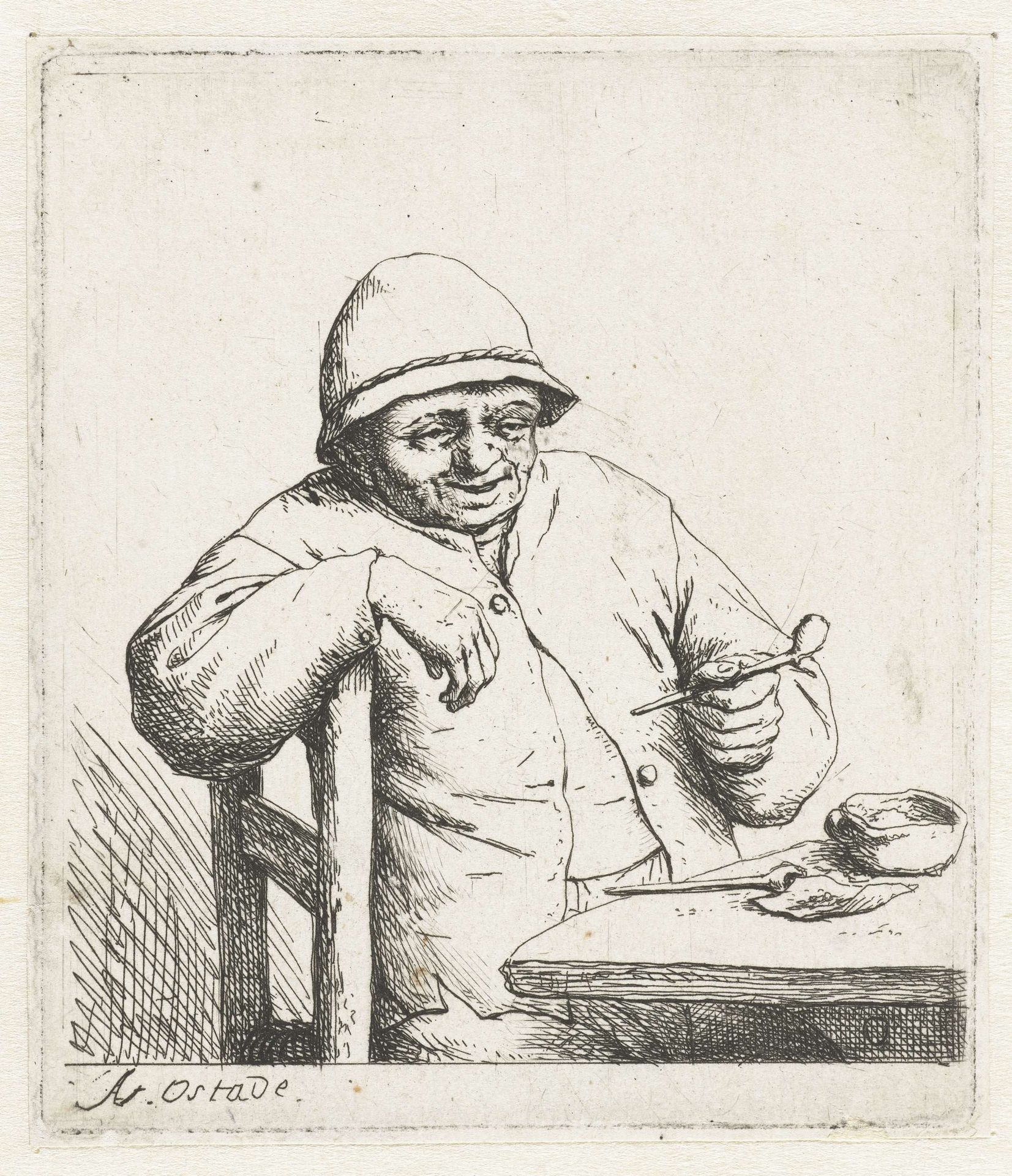 Rokende boer met de arm over een stoelleuning by Adriaen van Ostade