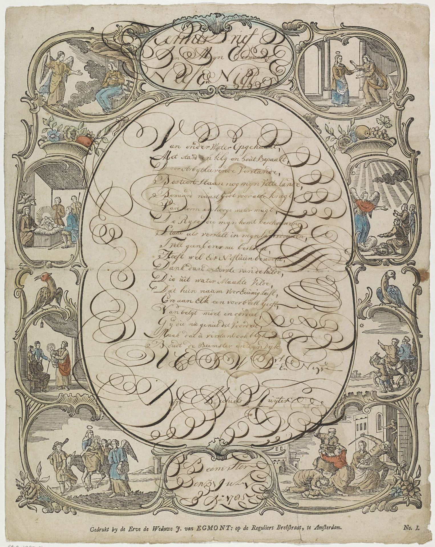 Wensbrief met voorstellingen uit het Nieuwe Testament by Erven de Weduwe Jacobus van Egmont