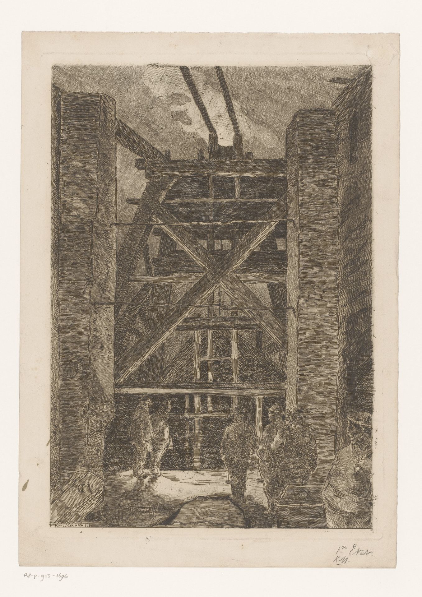 Mijnwerkers bij een mijnschacht by Karl Meunier