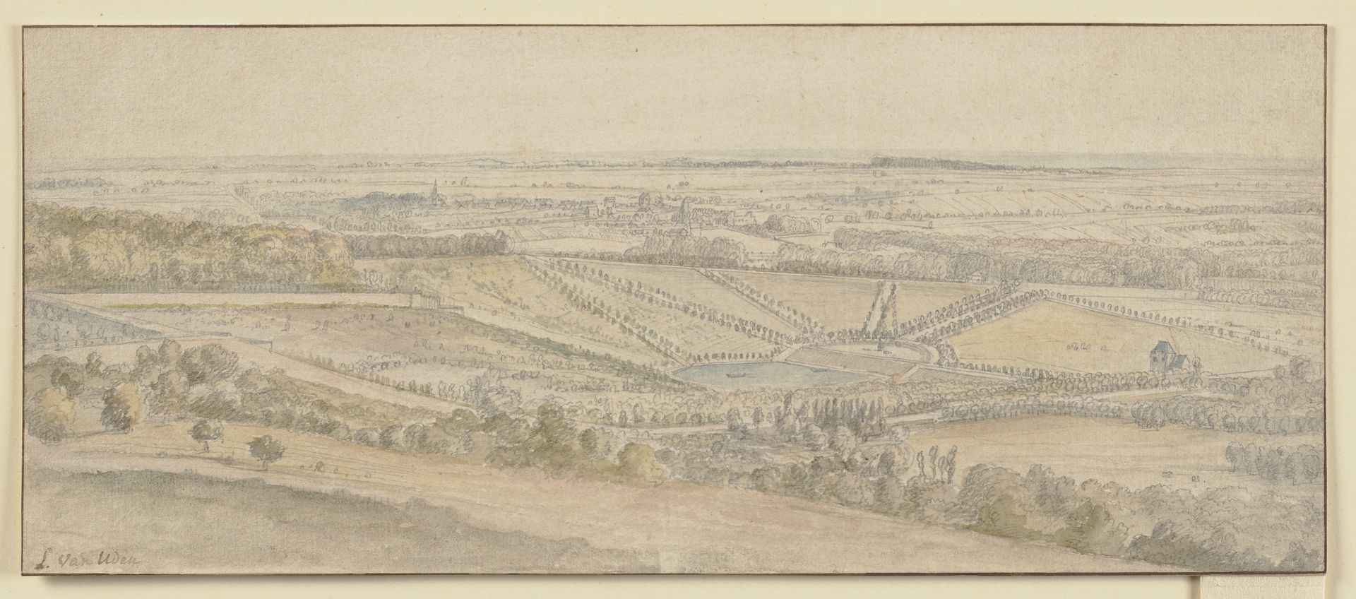 Panoramalandschaft mit angelegtem Park by Lucas van Uden