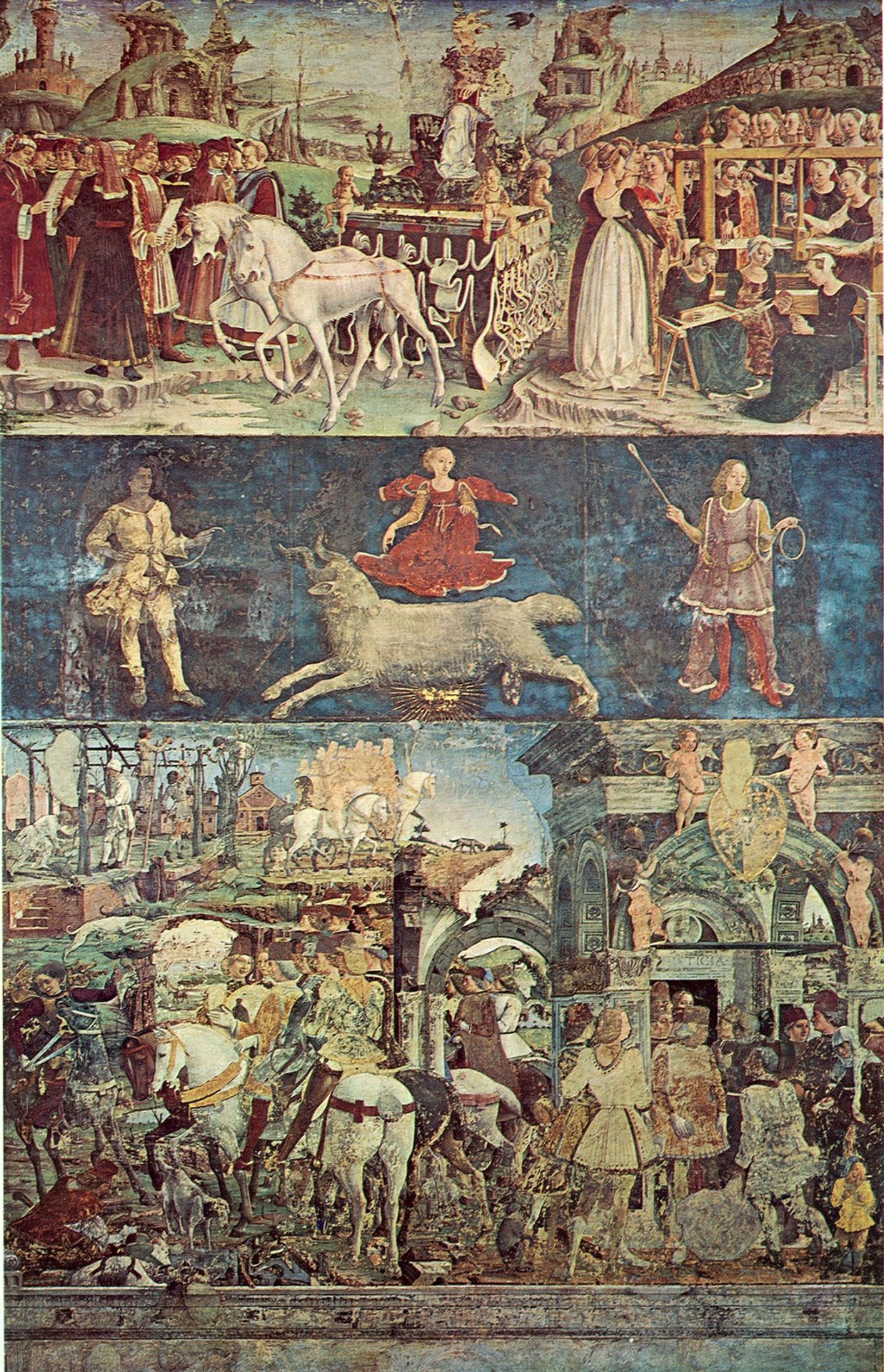 Allegory of March – Triumph of Minerva and Sign of Aries. Frescos in Palazzo Schifanoia by Francesco del Cossa