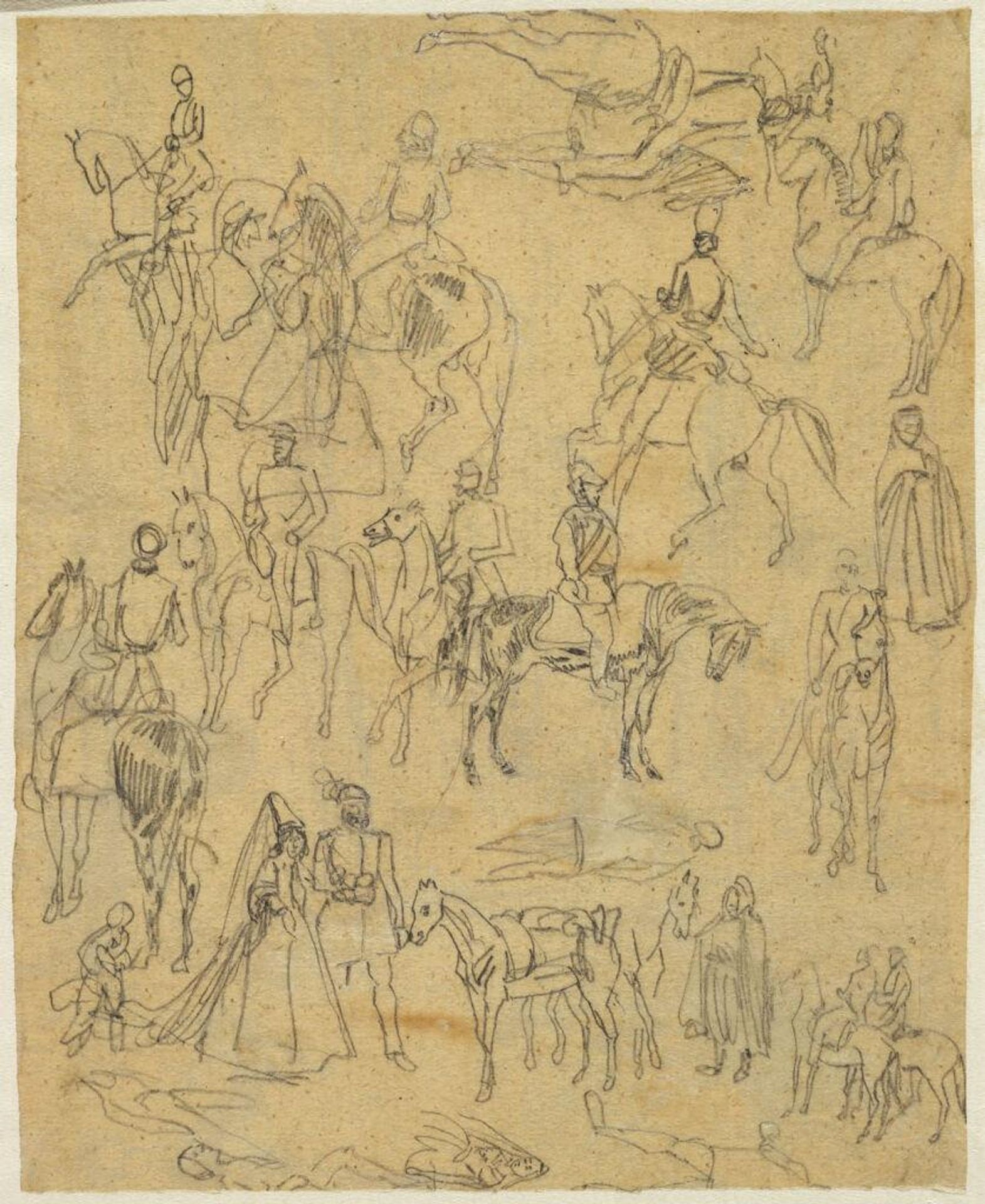 Studies of Soldiers, Couple Walking ("Etude de Cavaliers") by Rodolphe Bresdin