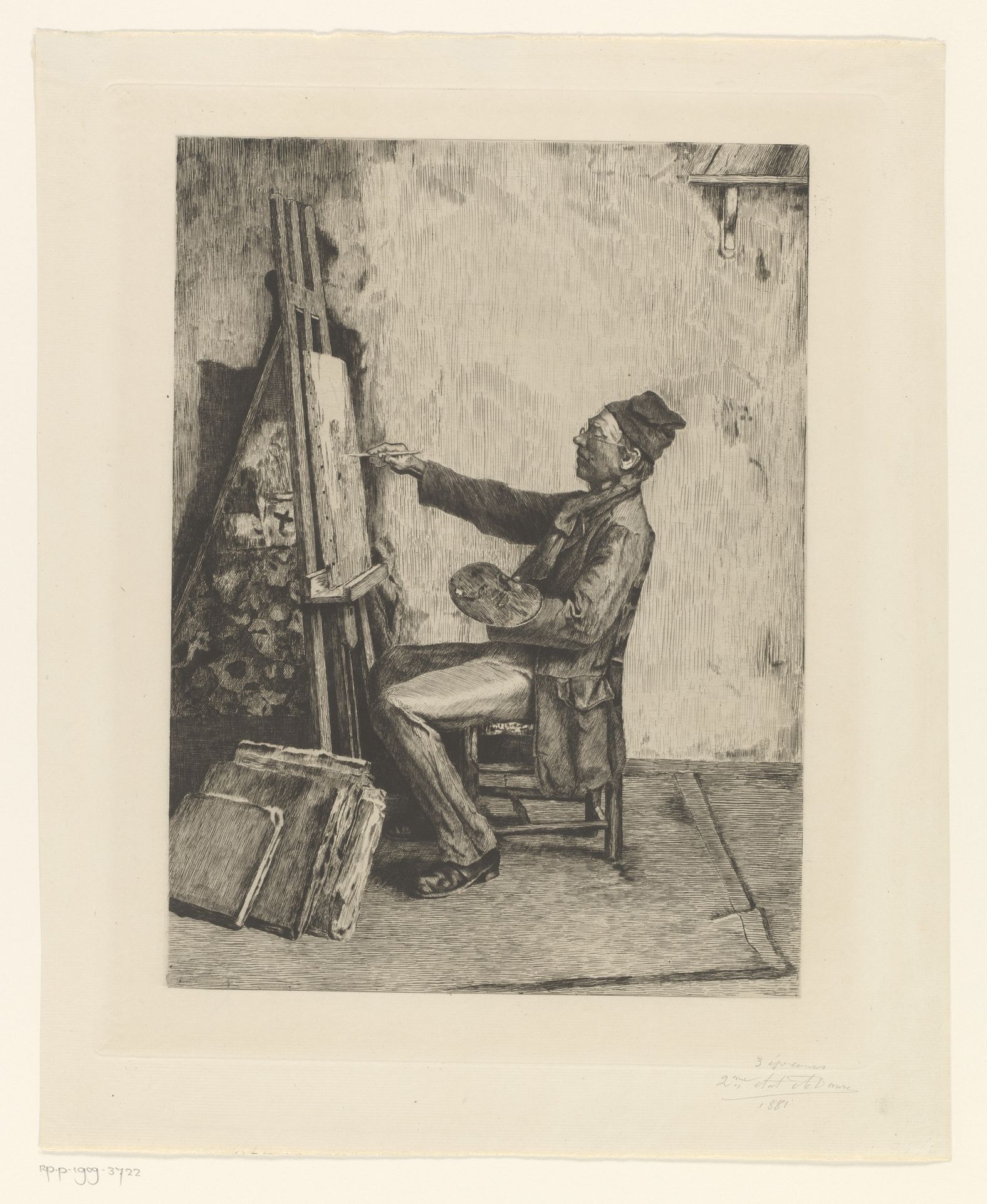 Portret van Frans Meerts aan zijn ezel by Auguste Danse