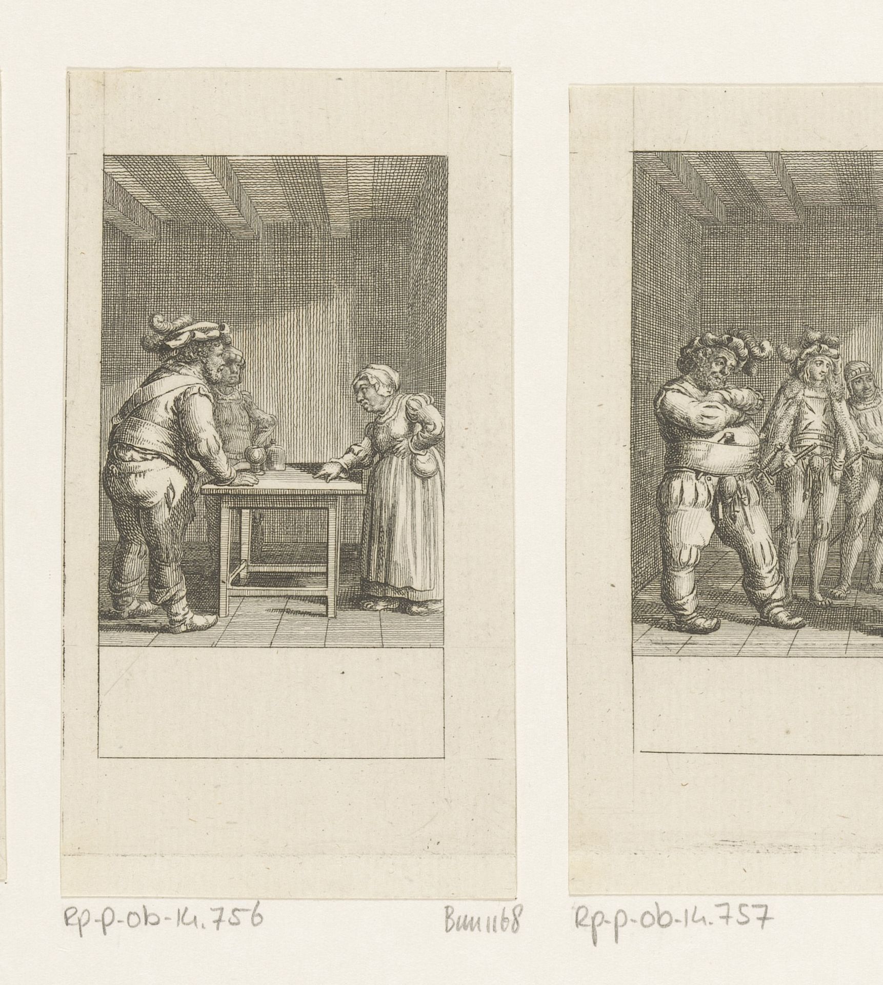 Falstaff beschuldigt de waardin van diefstal by Daniel Nikolaus Chodowiecki