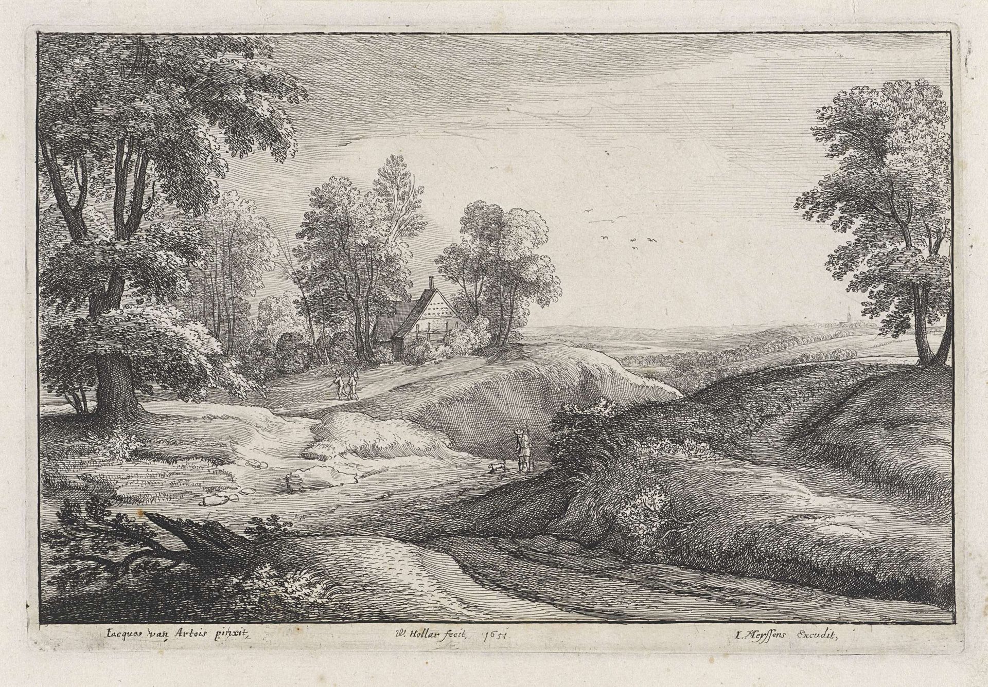 Landschap met een huis op een heuvel by Wenceslaus Hollar