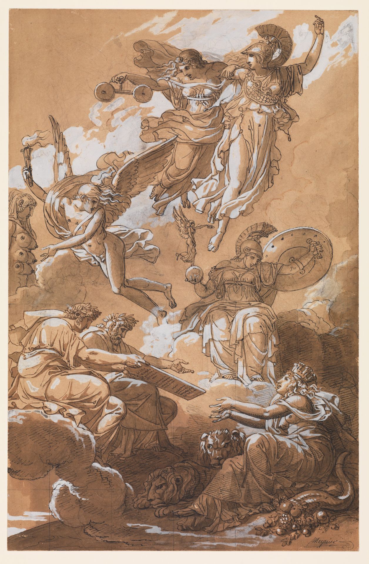 Earth Receiving the Code of Roman Law from the Emperors Hadrian and Justinian by Charles Meynier